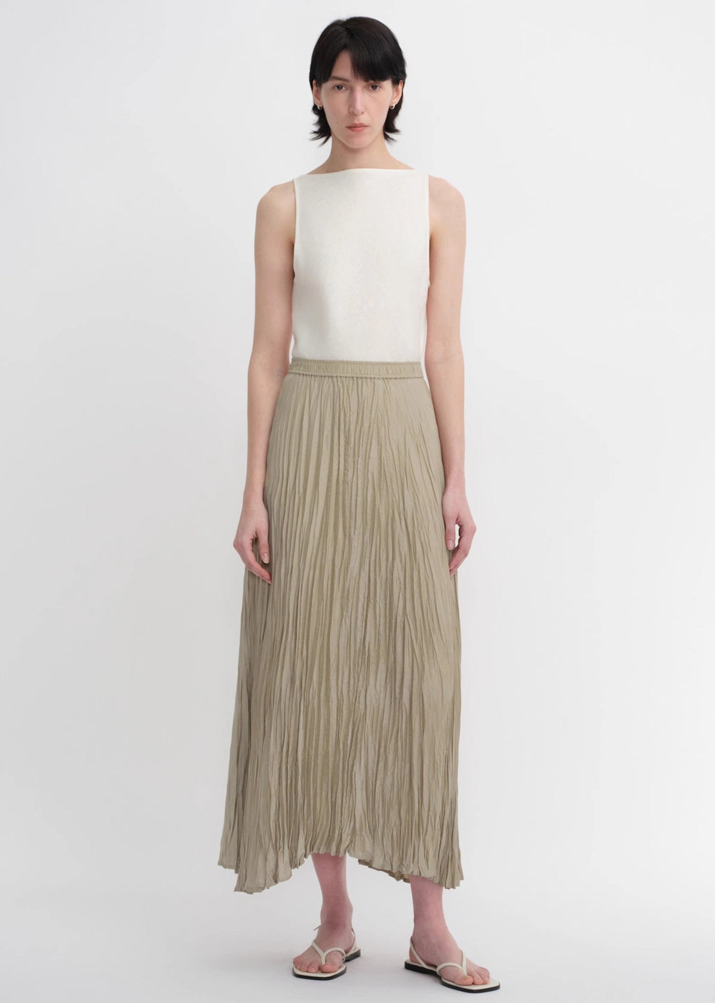 PREMIUM STYLE CO. LTD. | Mulberry Silk Pleated Irregular Hem Skirt