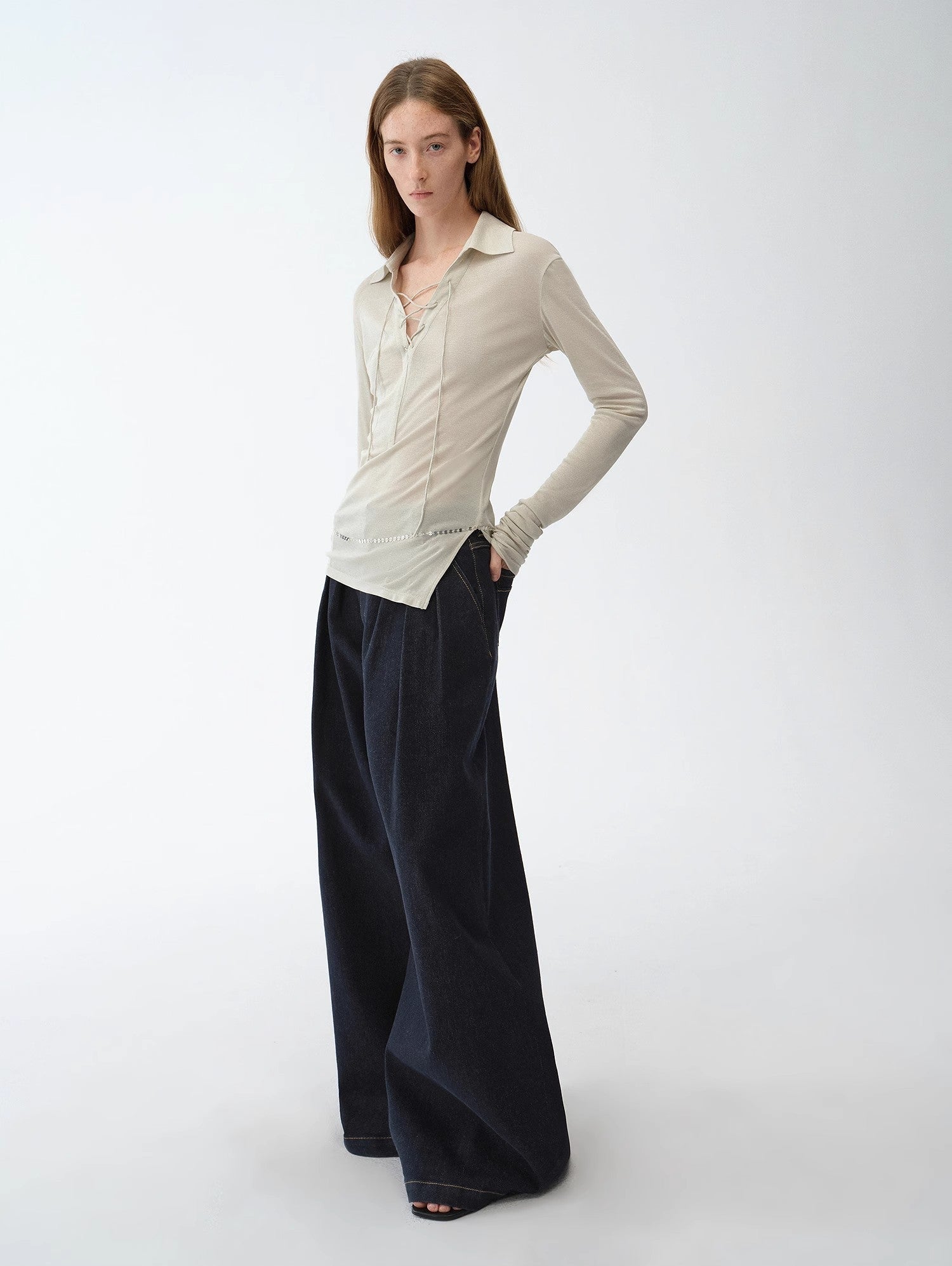 FIRELADY FUR | Women's Pleated Wide Leg Denim Pants