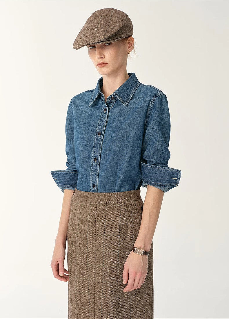 PREMIUM STYLE CO. LTD. | Women's Classic Denim Lapel Shirt