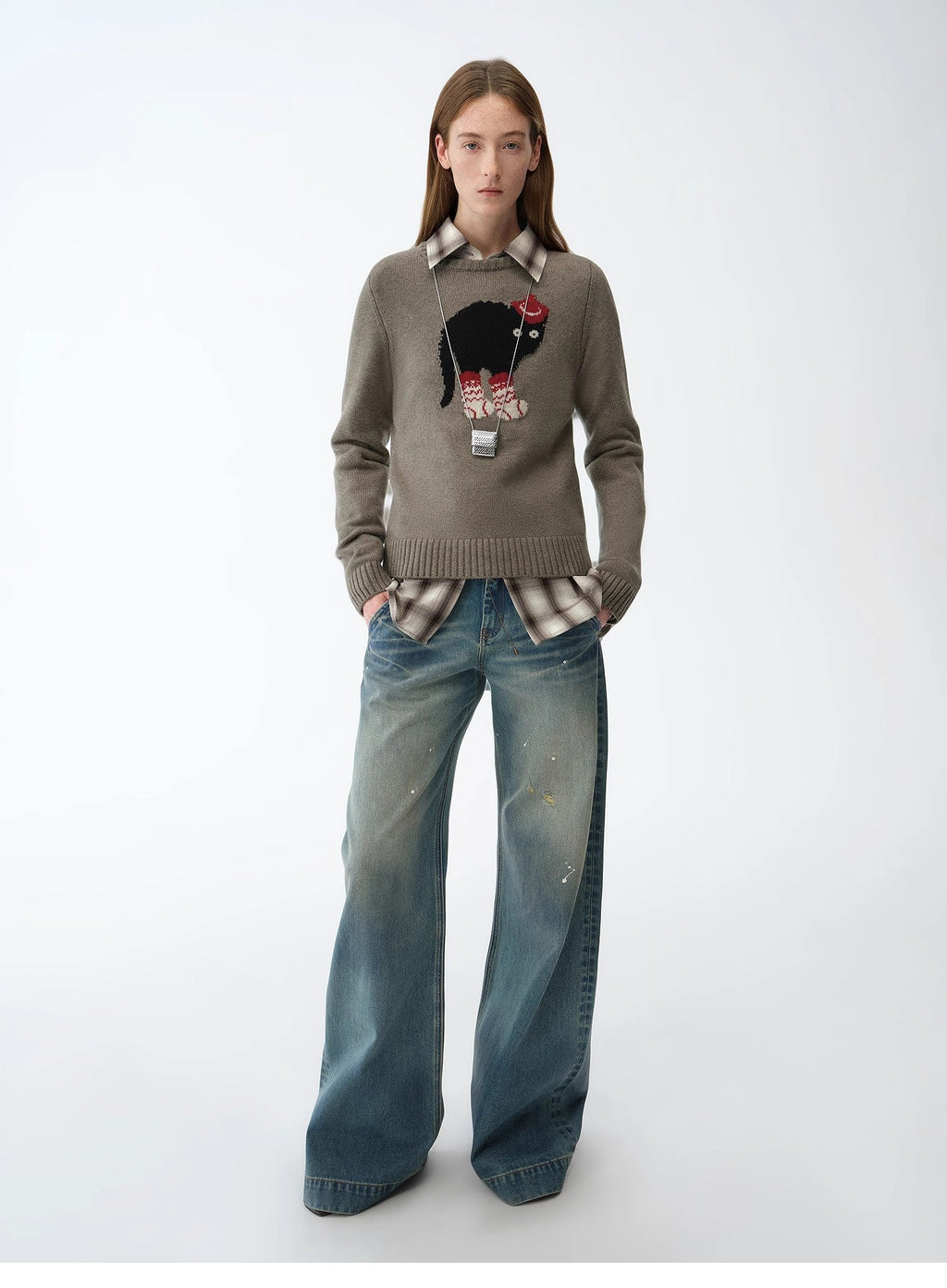 FIRELADY FUR | Women's Dog Motif Knit Wool Blend Sweater