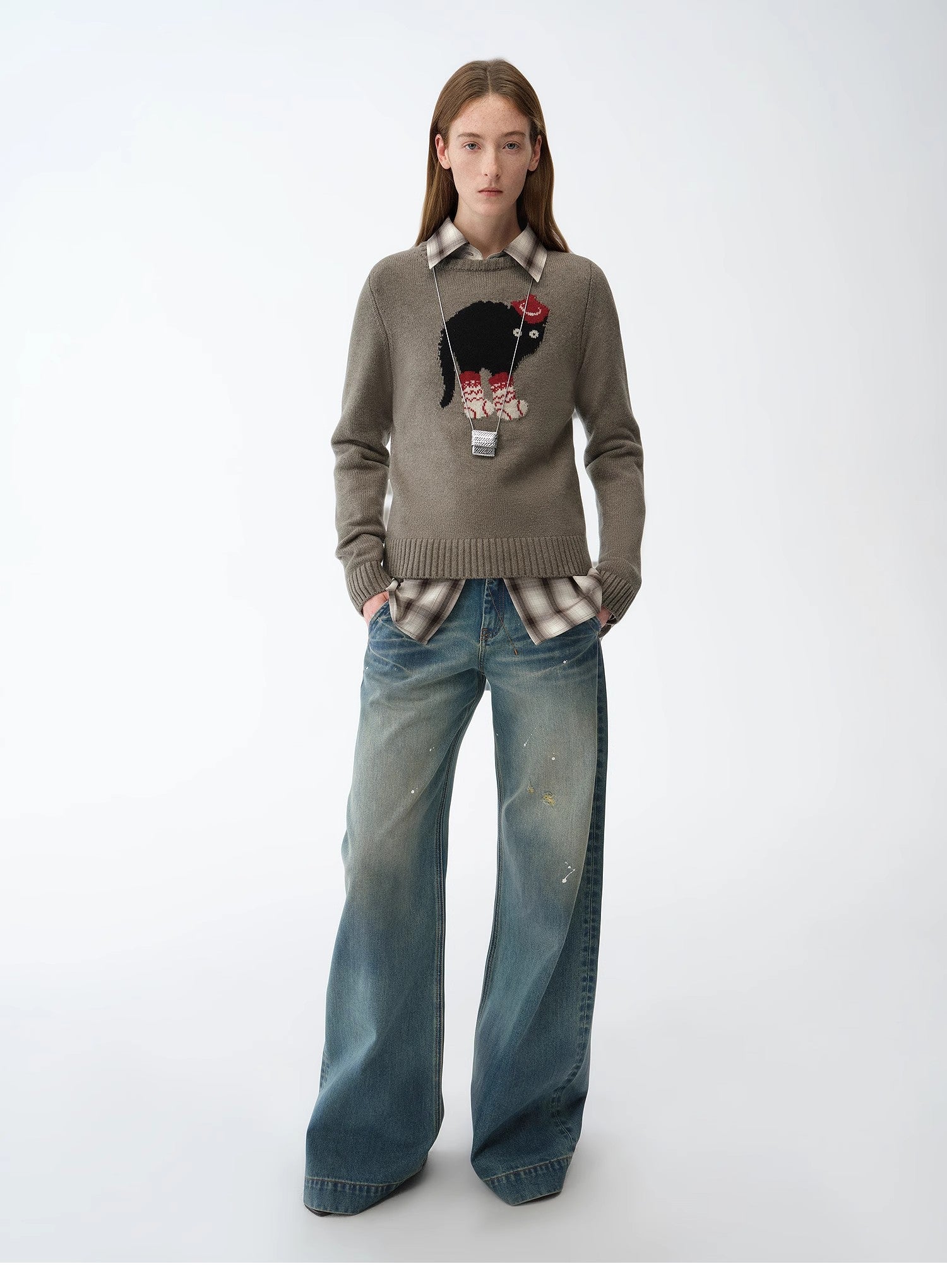 FIRELADY FUR | Women's Dog Motif Knit Wool Blend Sweater