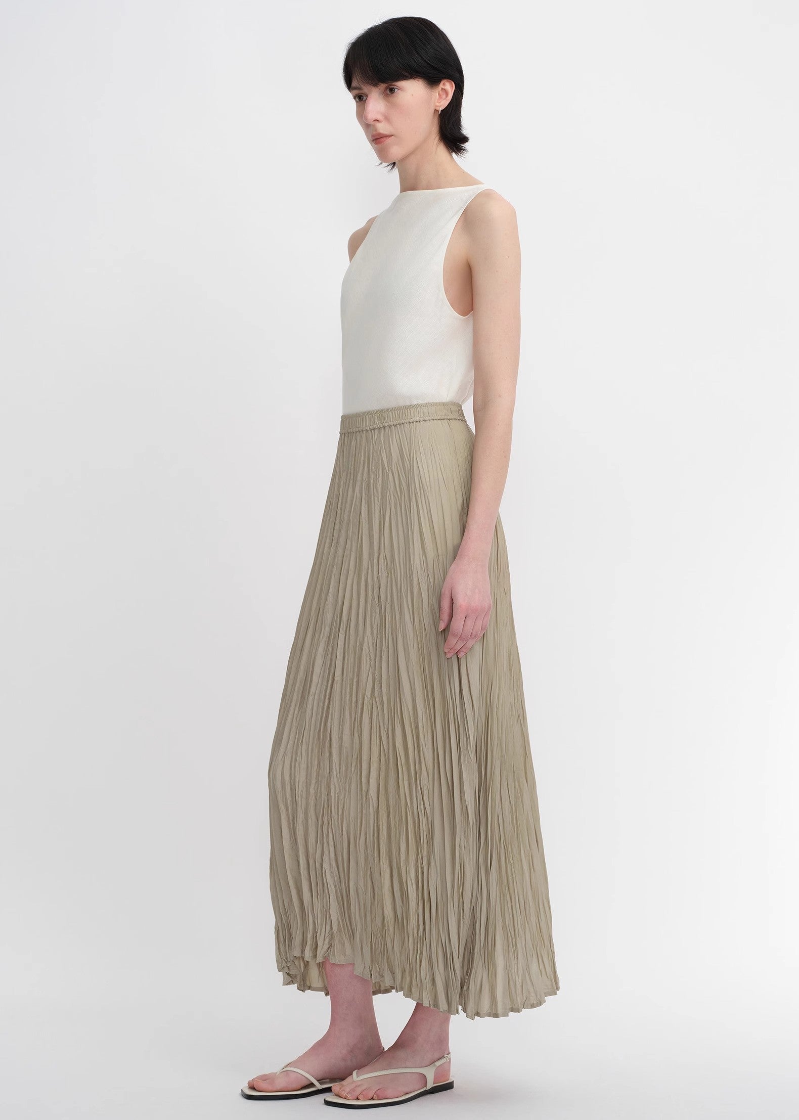 PREMIUM STYLE CO. LTD. | Mulberry Silk Pleated Irregular Hem Skirt