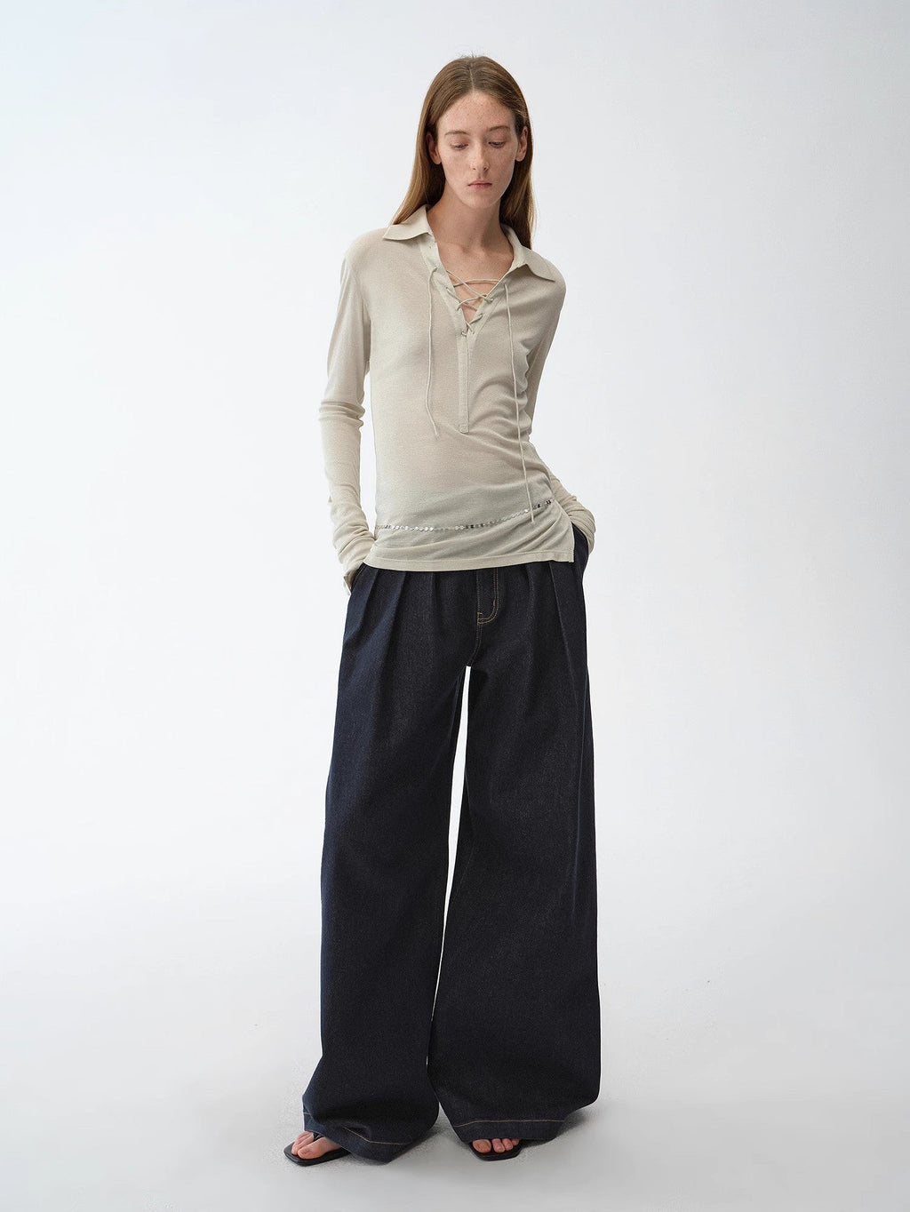FIRELADY FUR | Women's Pleated Wide Leg Denim Pants