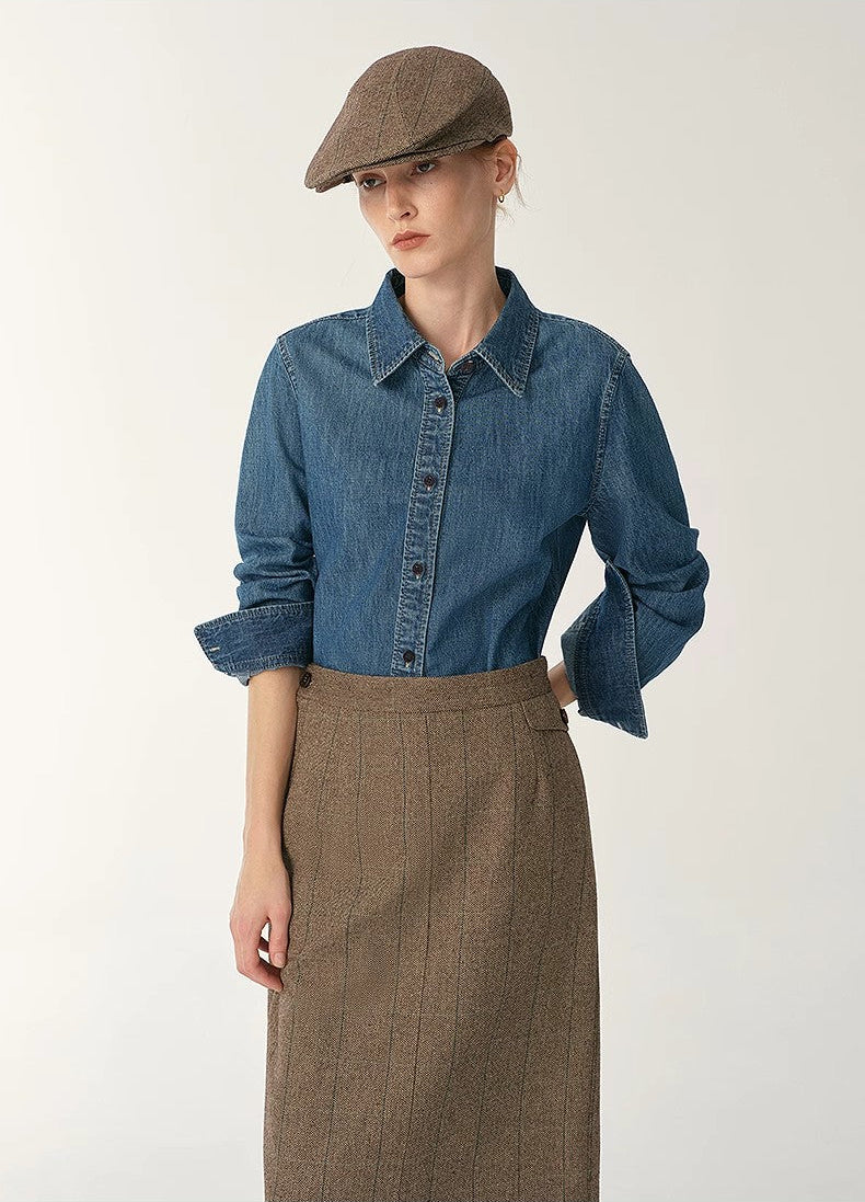 PREMIUM STYLE CO. LTD. | Women's Classic Denim Lapel Shirt