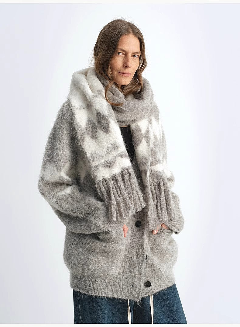 FIRELADY FUR | Women's Wool Blend Jacquard Tassel Scarf