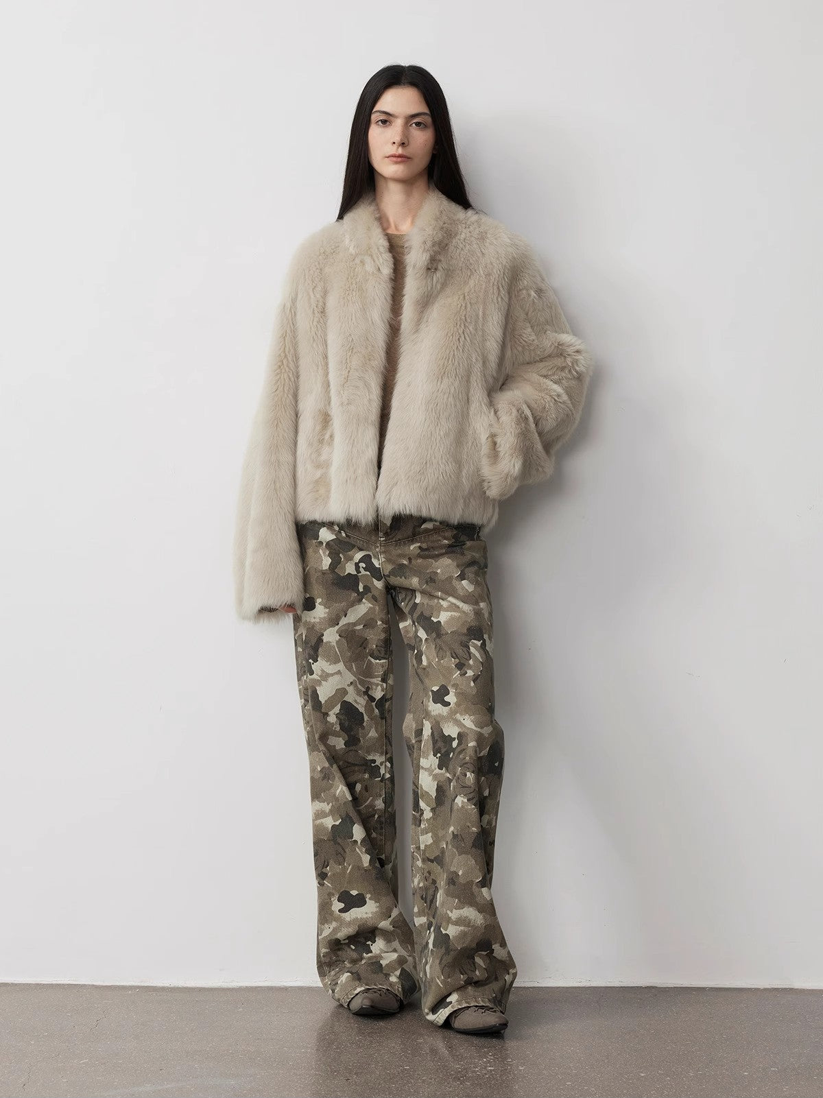 FIRELADY FUR | Women's Camouflage Print Washed Wide Leg Jeans