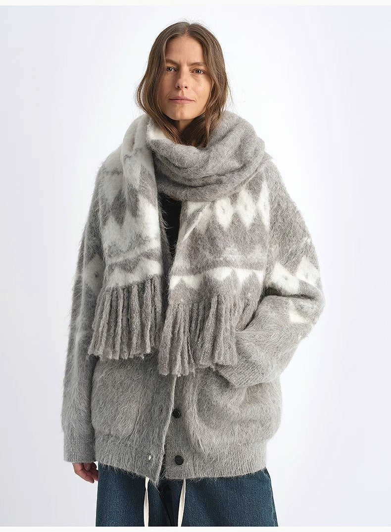 FIRELADY FUR | Women's Wool Blend Jacquard Tassel Scarf