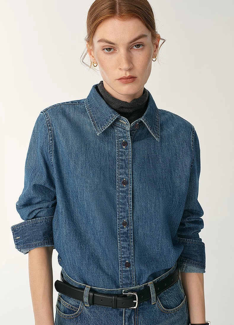 PREMIUM STYLE CO. LTD. | Women's Classic Denim Lapel Shirt