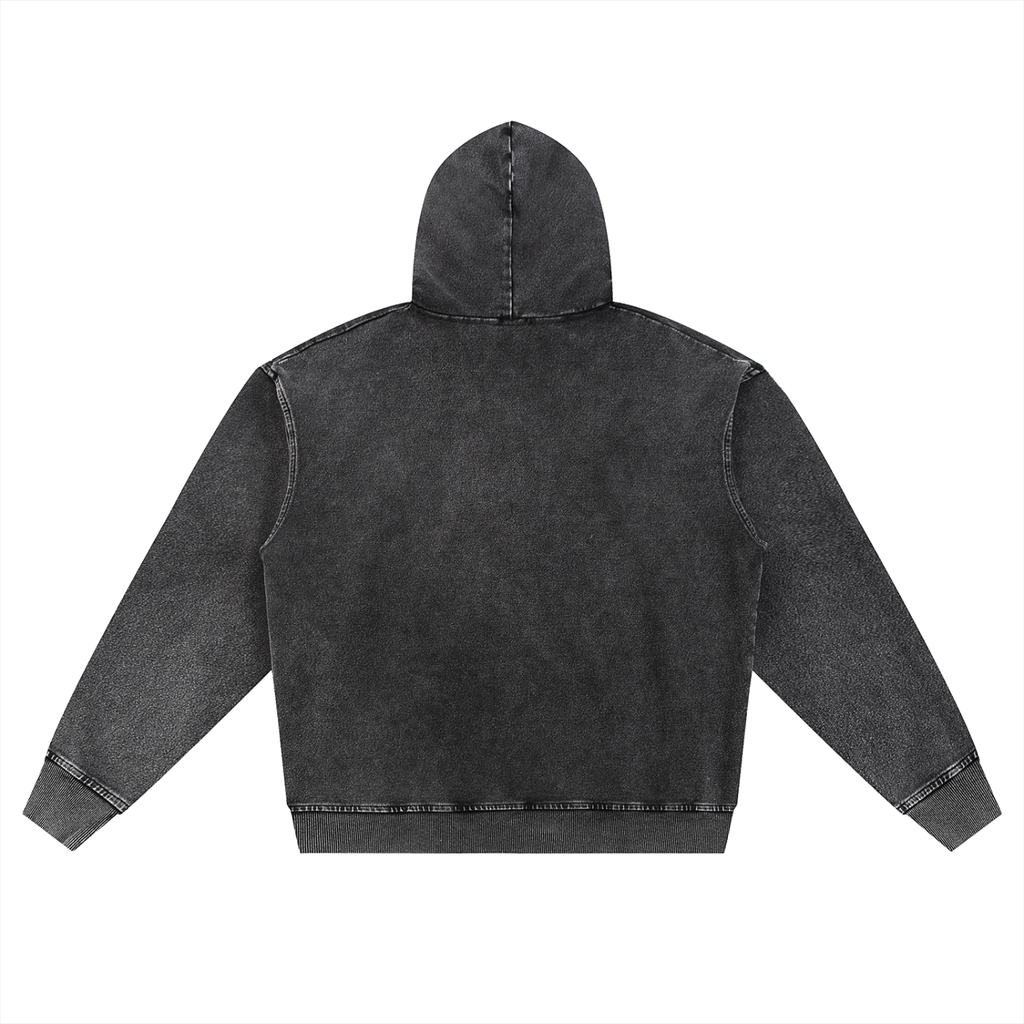 GALLO JEAN | Snow Washed Oversized Cotton Blend Zip-Up Hoodie