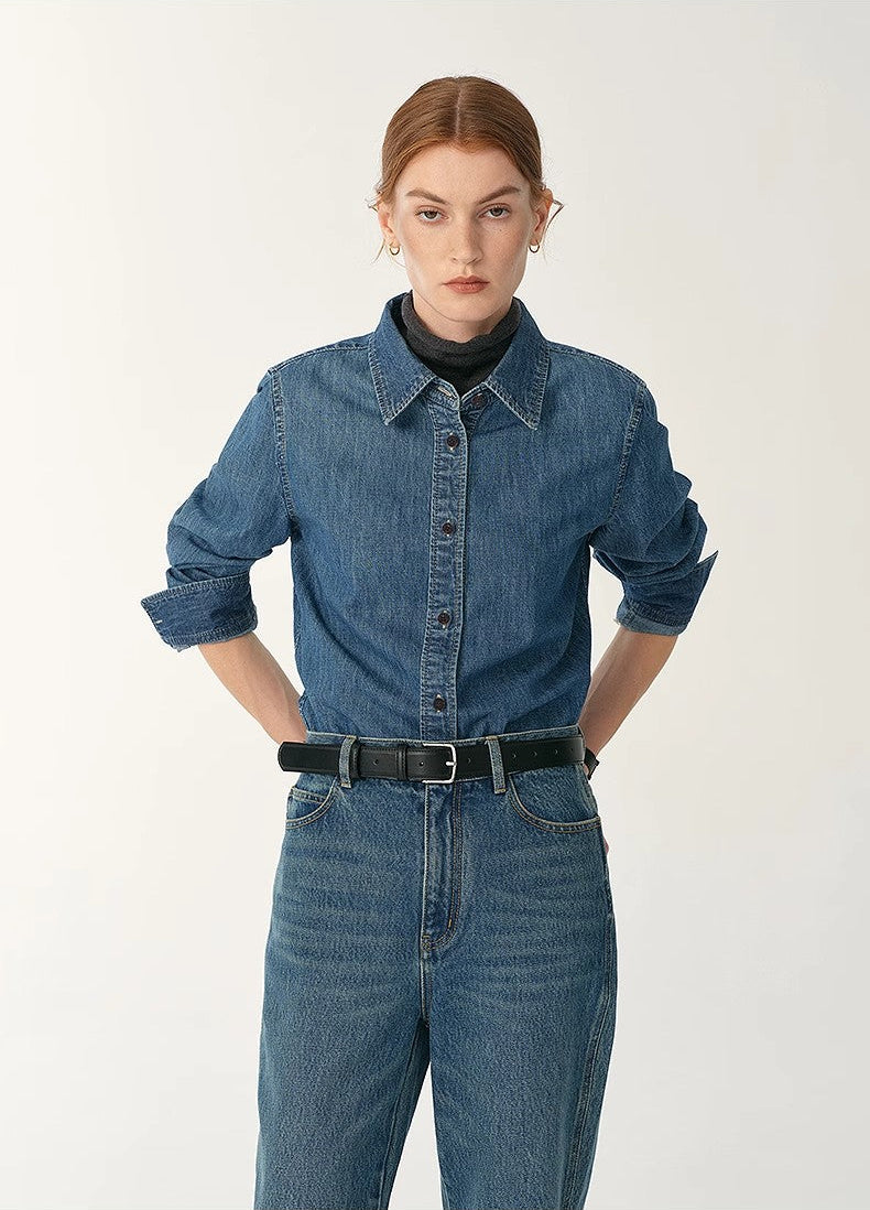 PREMIUM STYLE CO. LTD. | Women's Classic Denim Lapel Shirt