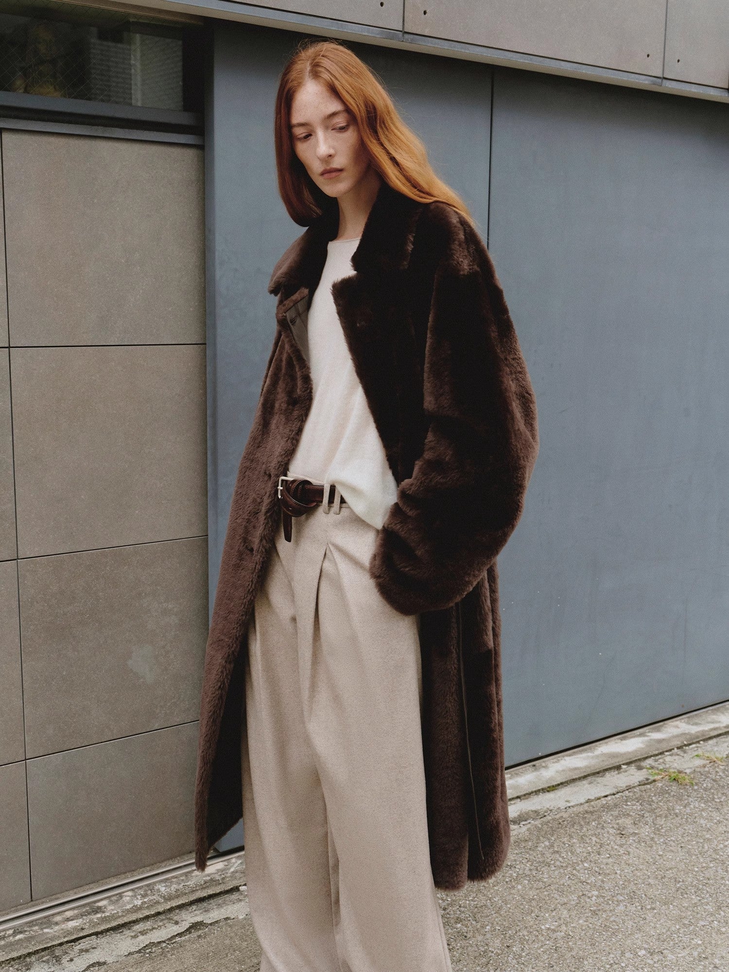 FIRELADY FUR | Women's Merino Wool Asymmetric Placket Sheepskin Coat