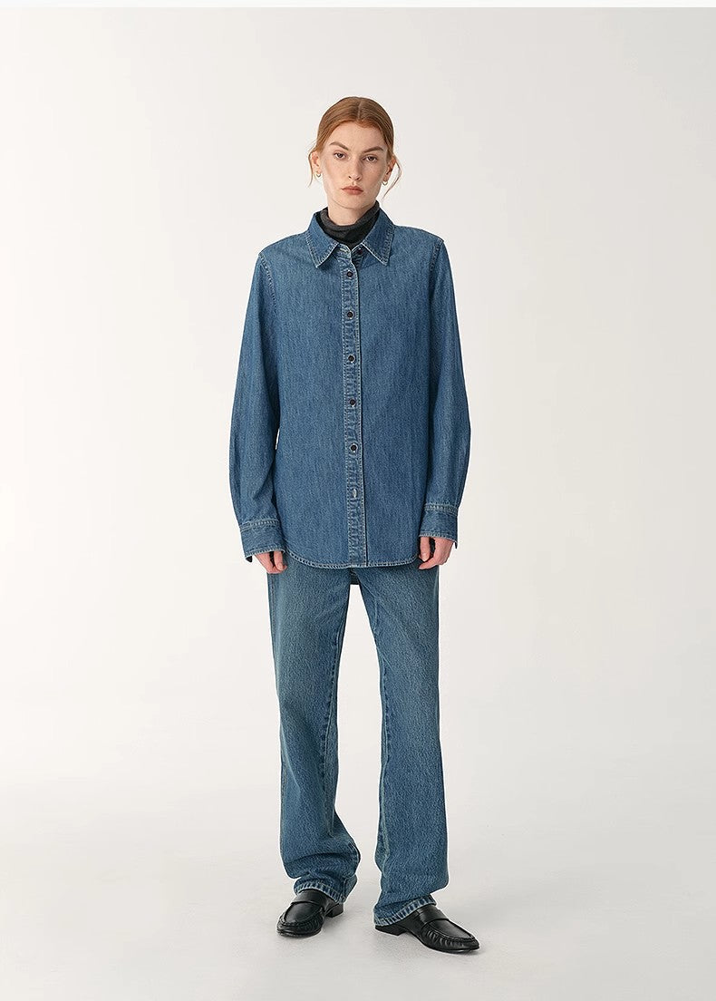 PREMIUM STYLE CO. LTD. | Women's Classic Denim Lapel Shirt