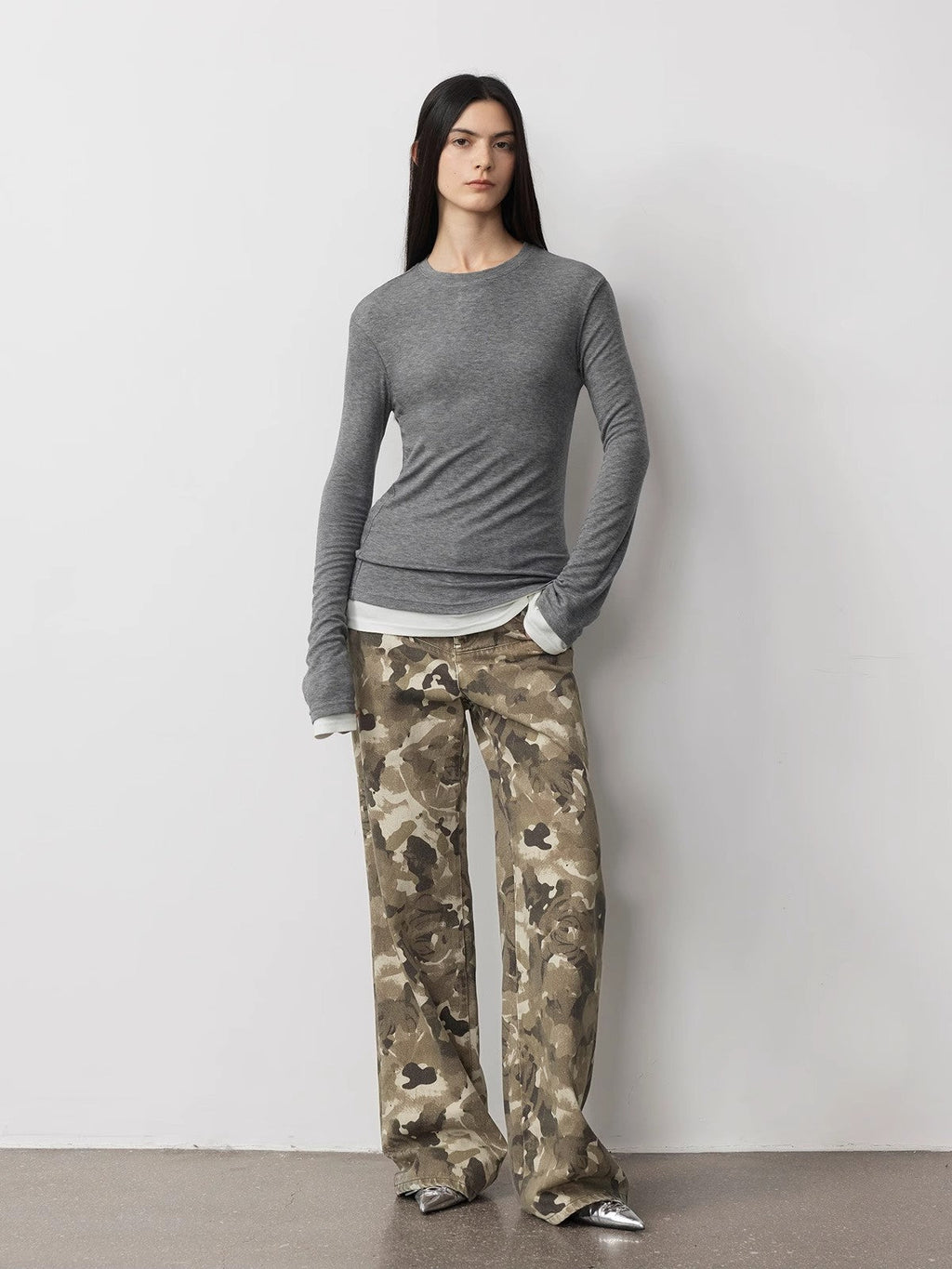 FIRELADY FUR | Women's Camouflage Print Washed Wide Leg Jeans