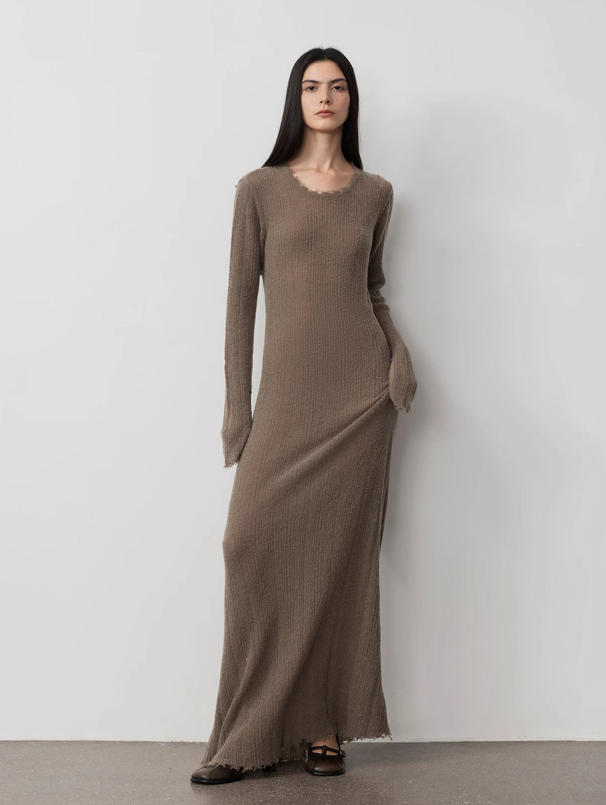 FIRELADY FUR | Women's Long Raw Edge Wool Blend Dress