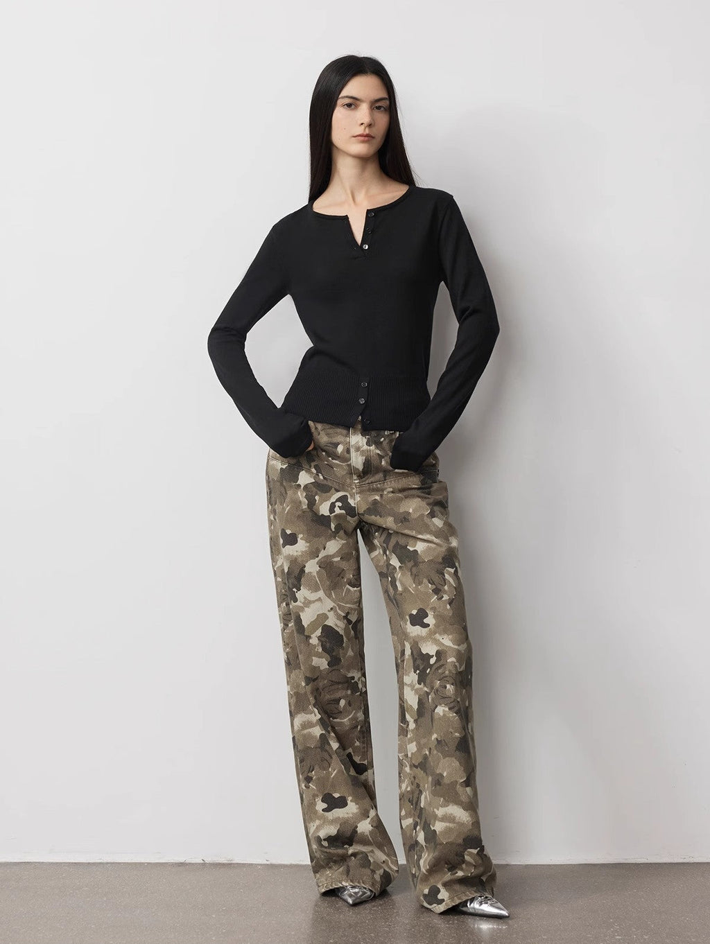 FIRELADY FUR | Women's Camouflage Print Washed Wide Leg Jeans