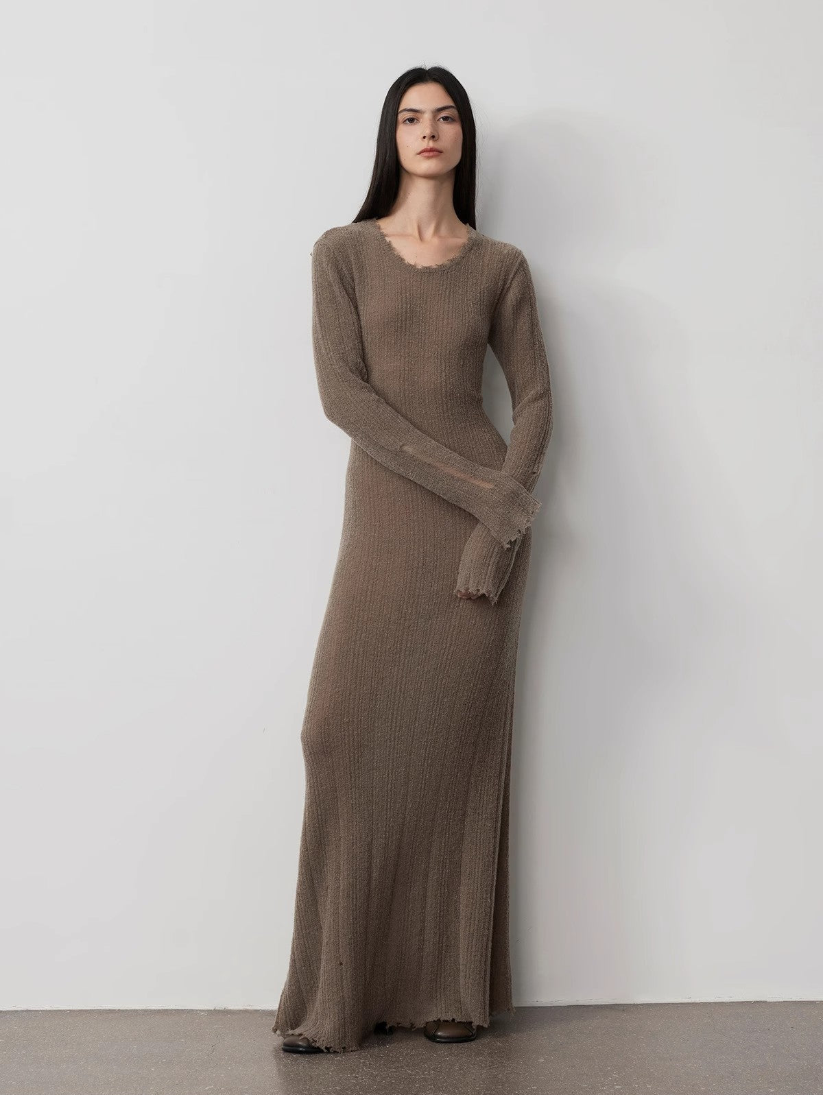 FIRELADY FUR | Women's Long Raw Edge Wool Blend Dress