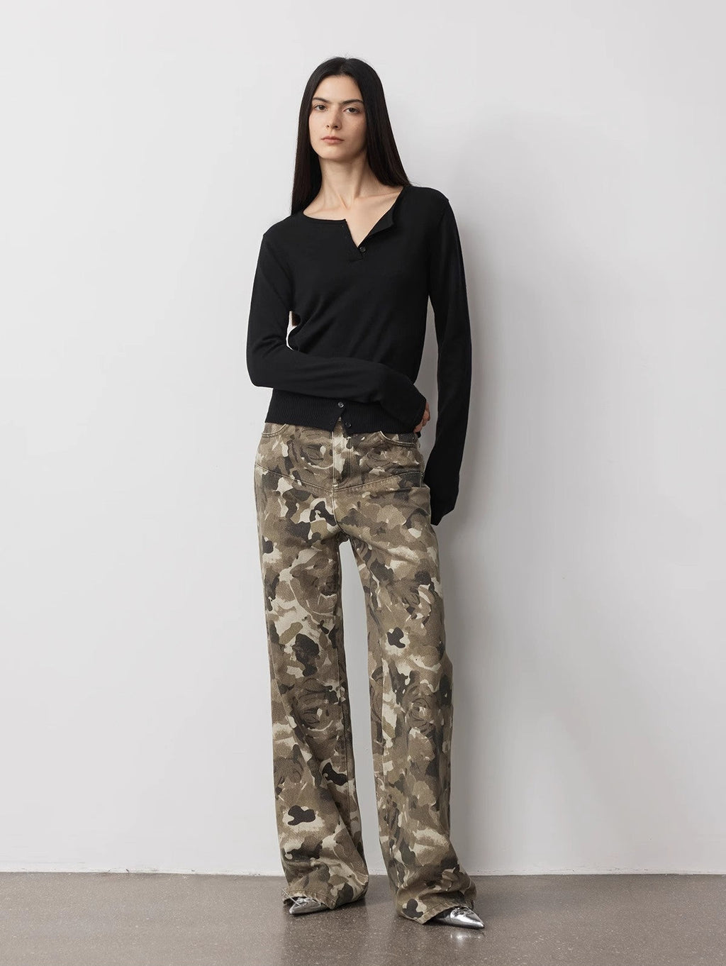 FIRELADY FUR | Women's Camouflage Print Washed Wide Leg Jeans