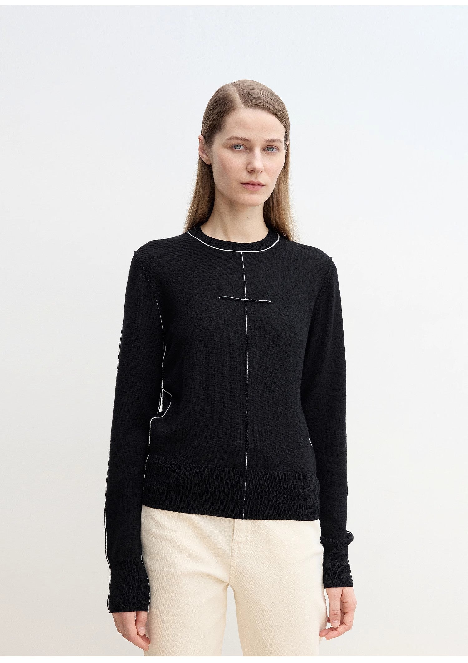 FIRELADY FUR | Women's Yangtze 30NM Contrast Stitch Wool Knit Sweater