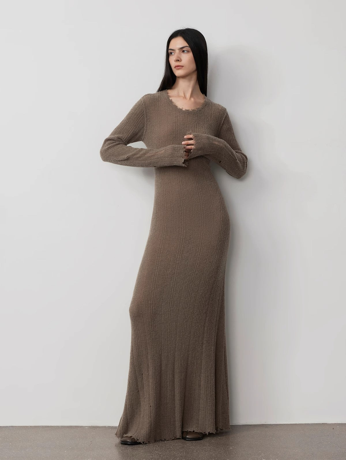 FIRELADY FUR | Women's Long Raw Edge Wool Blend Dress