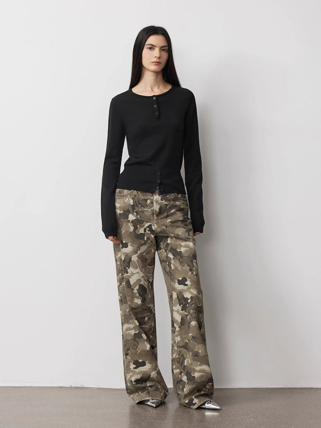 FIRELADY FUR | Women's Camouflage Print Washed Wide Leg Jeans