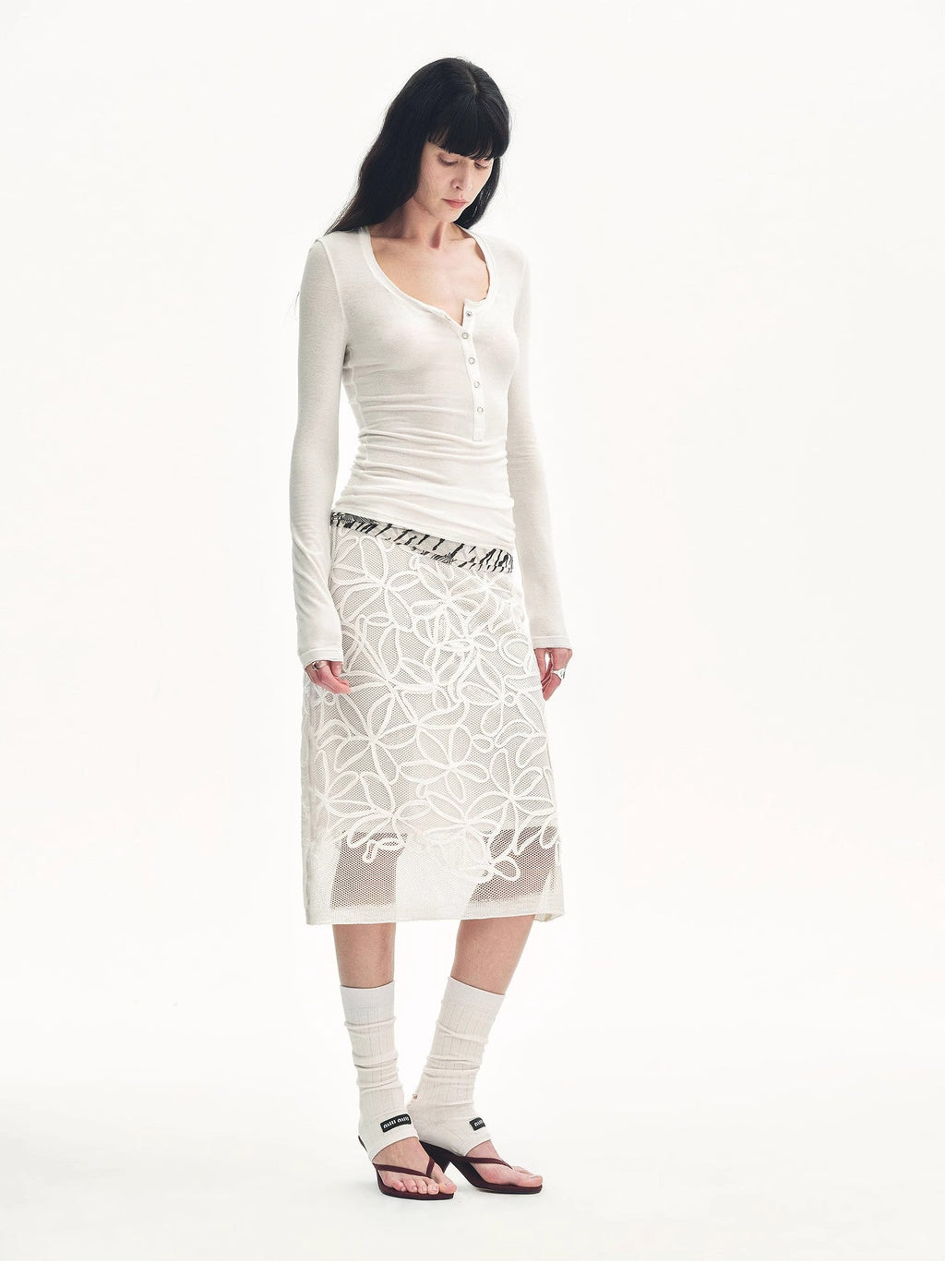 PREMIUM STYLE CO. LTD. | "Summer Dream" Viscose Embroidered Straight Skirt