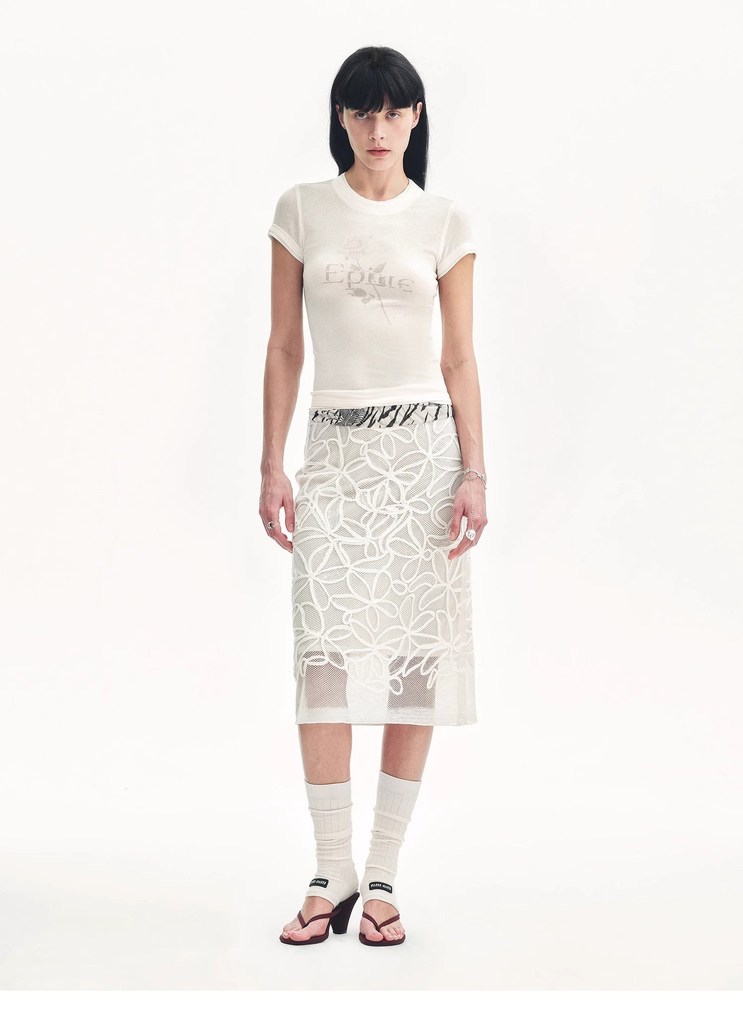 PREMIUM STYLE CO. LTD. | "Summer Dream" Viscose Embroidered Straight Skirt