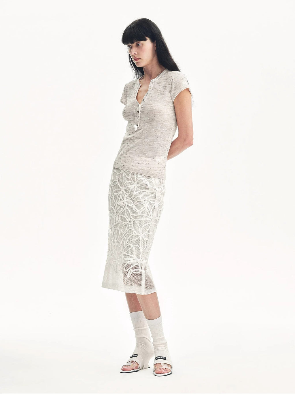 FIRELADY FUR | Women's Linen Blend Sequined Henley Neck T-shirt