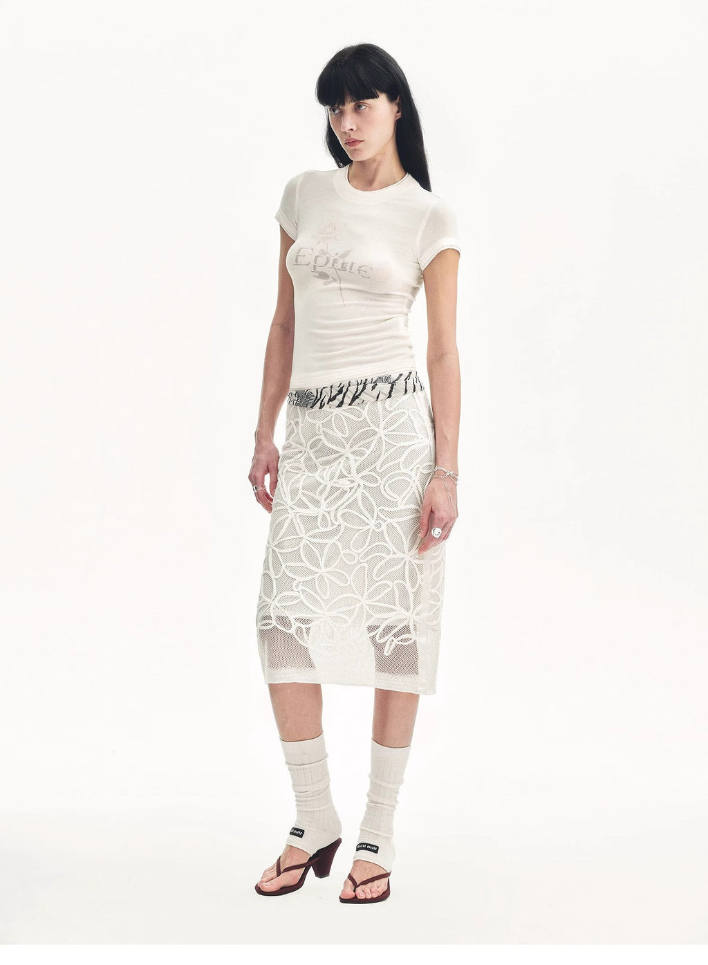 PREMIUM STYLE CO. LTD. | "Summer Dream" Viscose Embroidered Straight Skirt