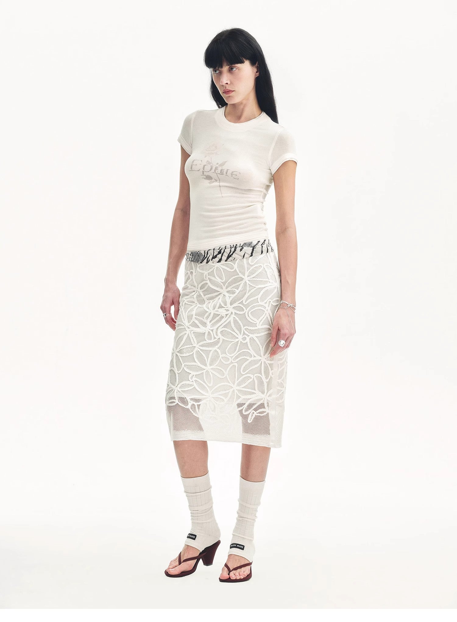 PREMIUM STYLE CO. LTD. | "Summer Dream" Viscose Embroidered Straight Skirt