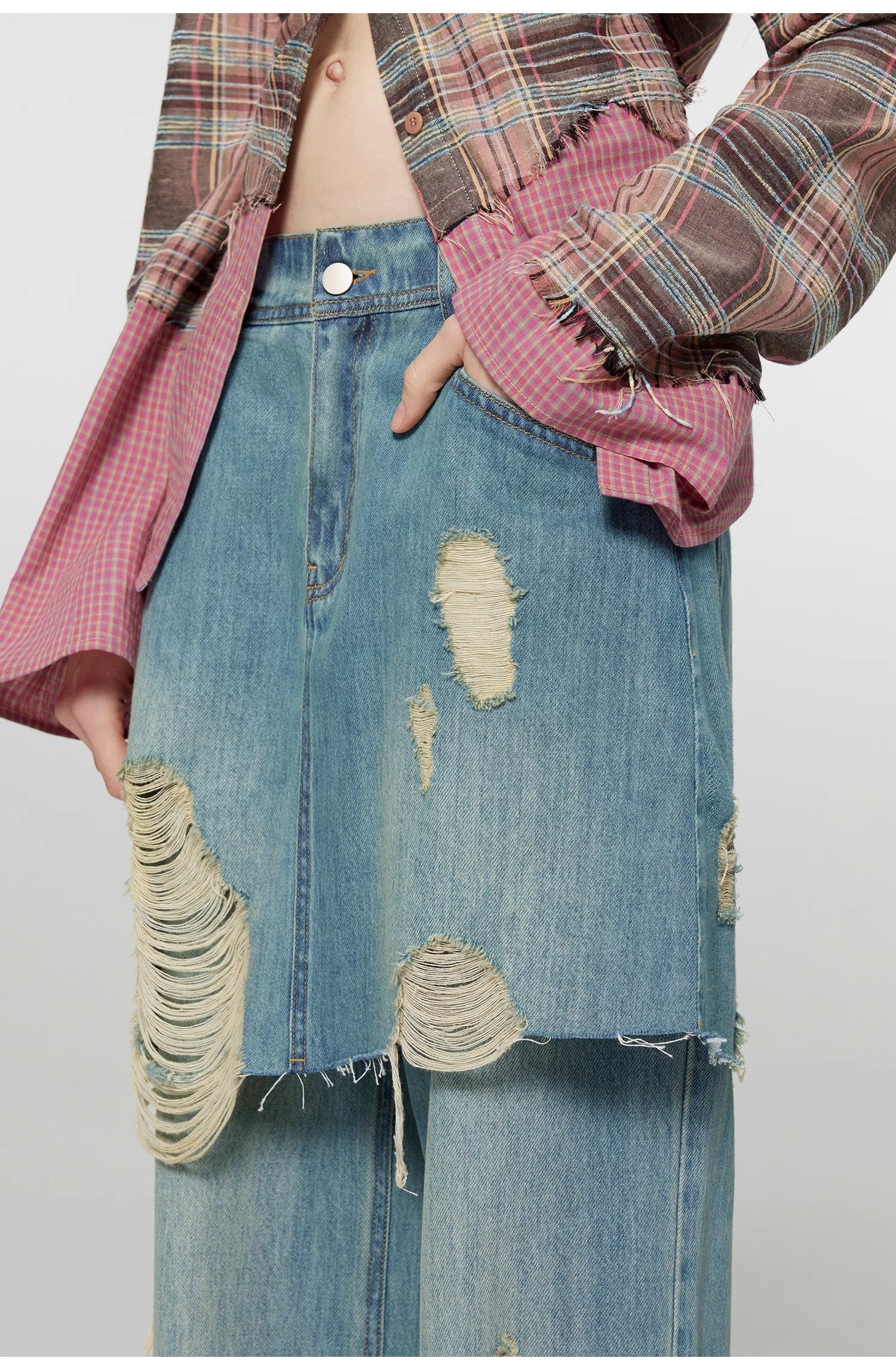 PREMIUM STYLE CO. LTD. | Women's Tencel Blend Fake Two-Piece Jeans