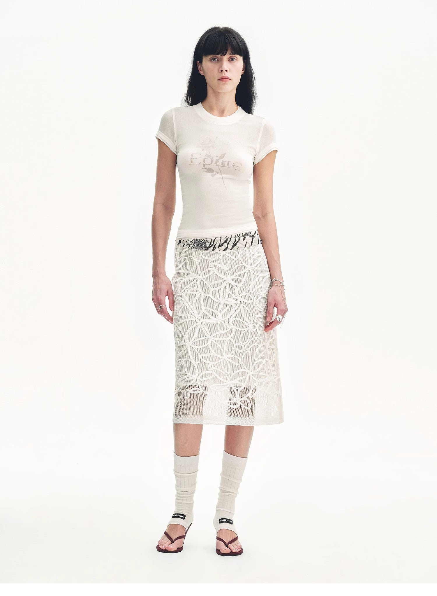 PREMIUM STYLE CO. LTD. | "Summer Dream" Viscose Embroidered Straight Skirt