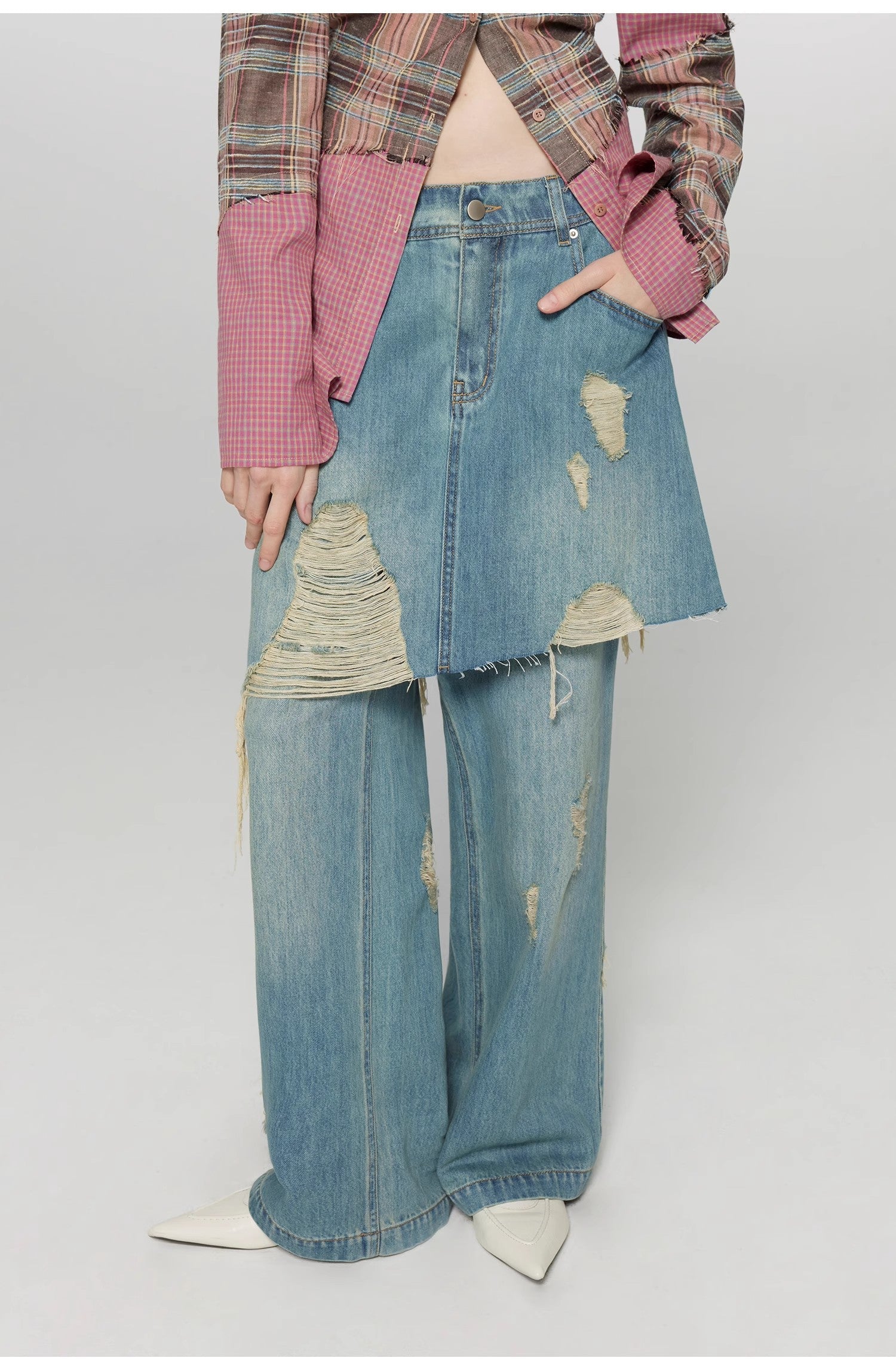 PREMIUM STYLE CO. LTD. | Women's Tencel Blend Fake Two-Piece Jeans