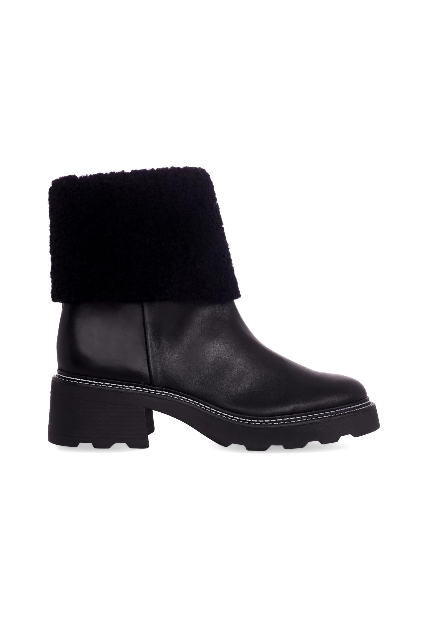 Mangará Atelier | Women's Black Leather Ankle Boots w/ Shearling