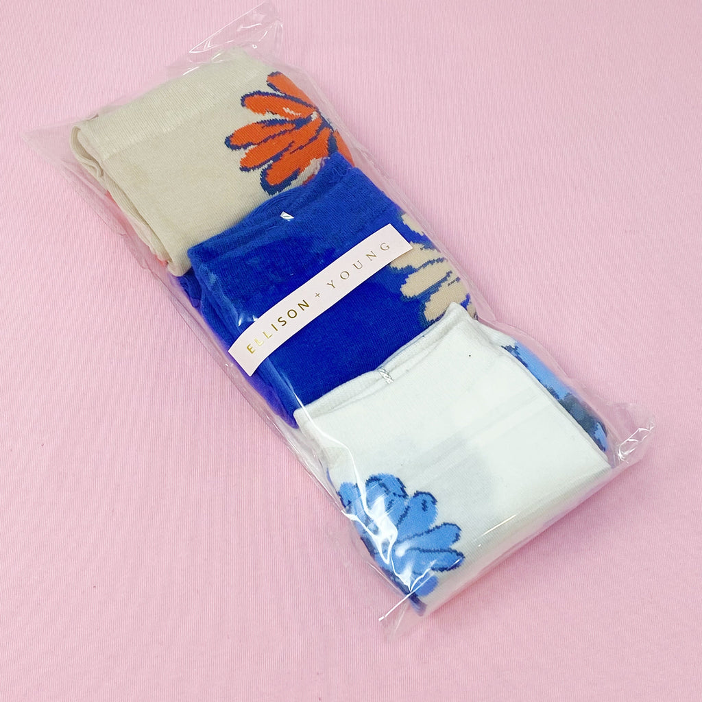 Ellison + Young | Women's Big Flower Socks (Set of 3 Pairs)