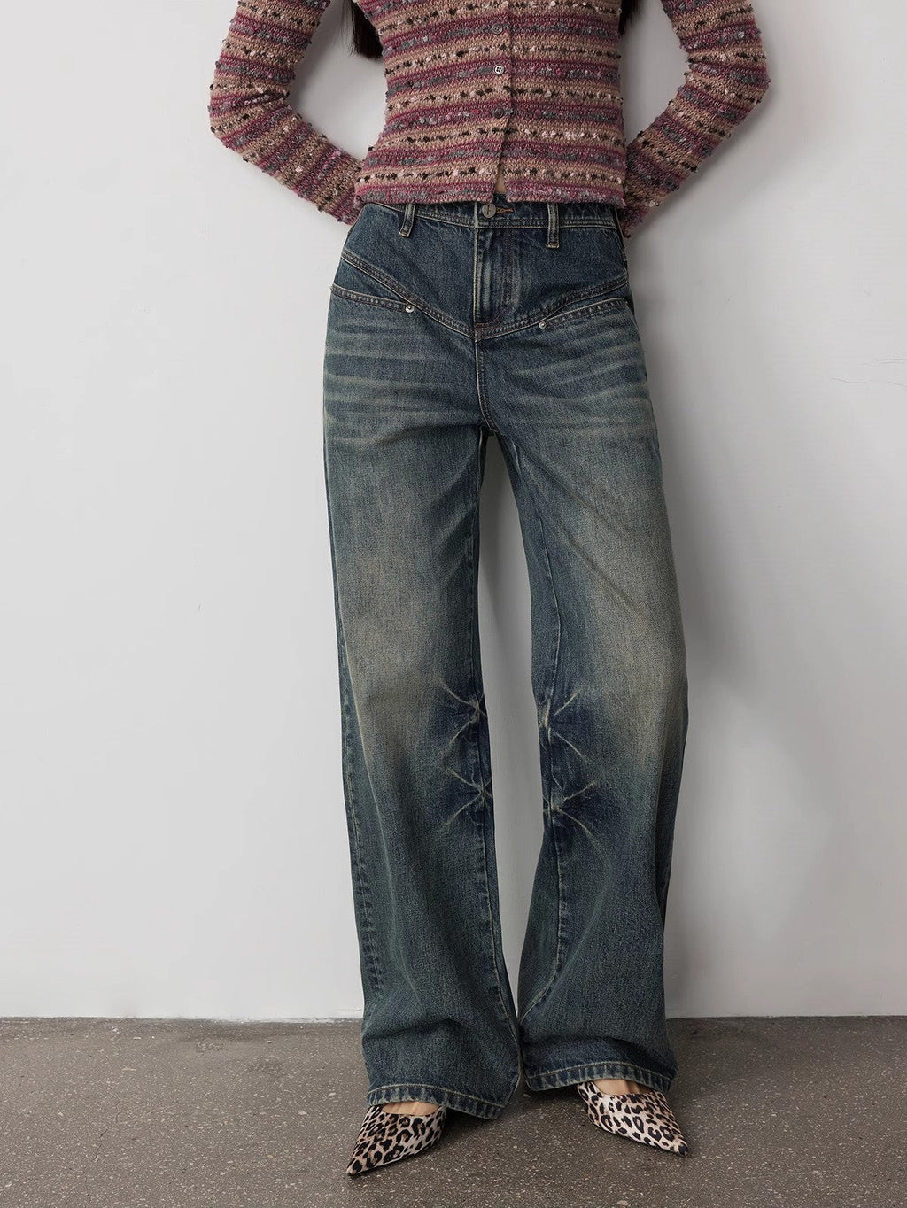 FIRELADY FUR | Women's Vintage Heavy Wash Marble Dye Straight-Leg Jeans