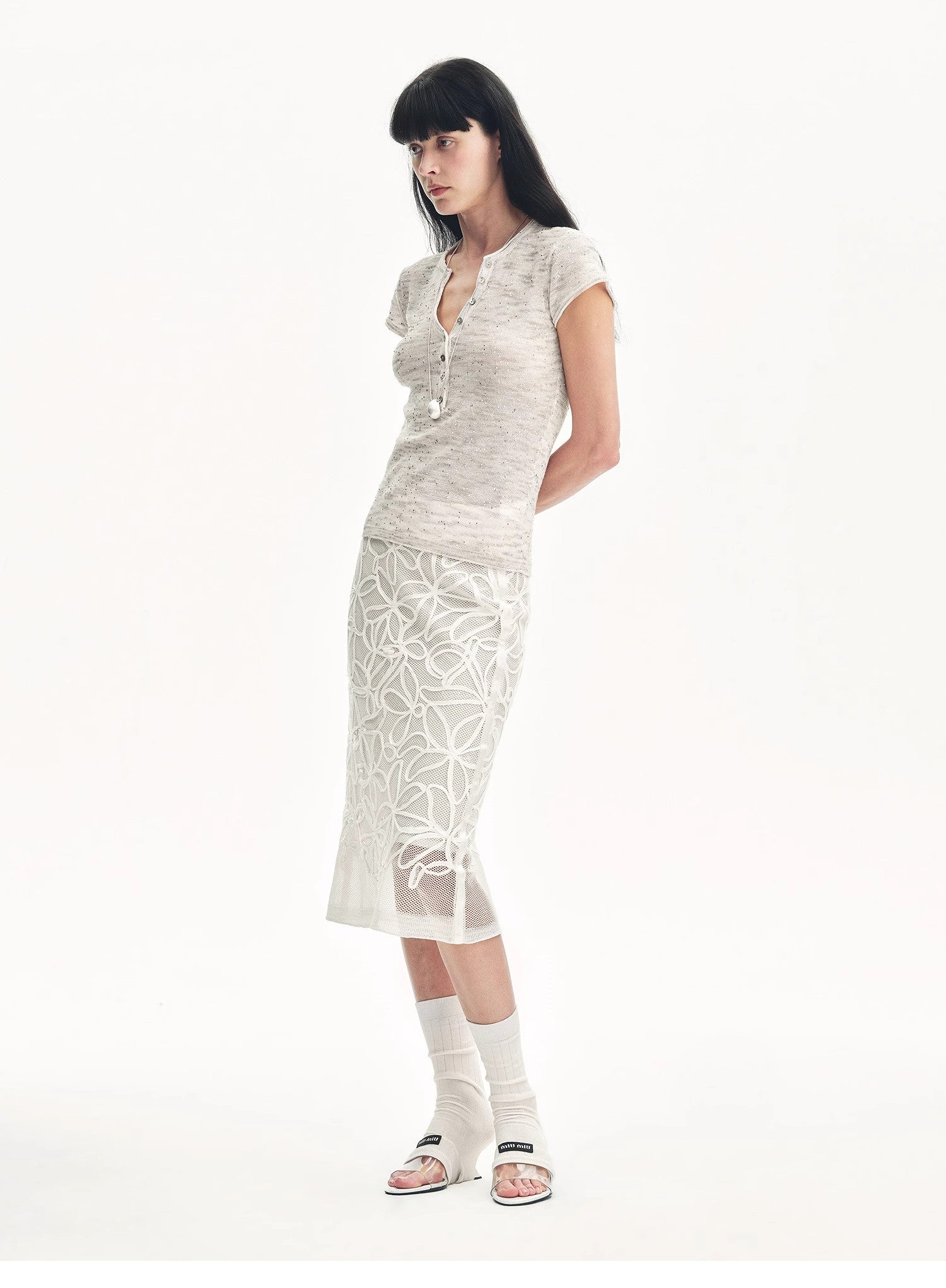 PREMIUM STYLE CO. LTD. | "Summer Dream" Viscose Embroidered Straight Skirt