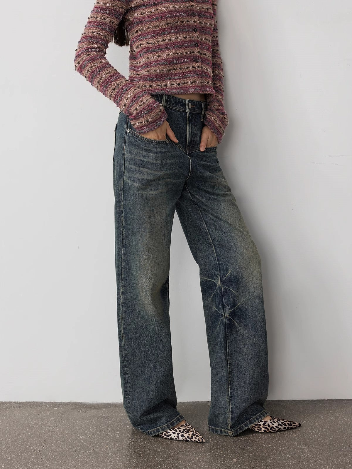 FIRELADY FUR | Women's Vintage Heavy Wash Marble Dye Straight-Leg Jeans