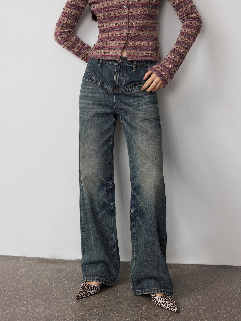 FIRELADY FUR | Women's Vintage Heavy Wash Marble Dye Straight-Leg Jeans