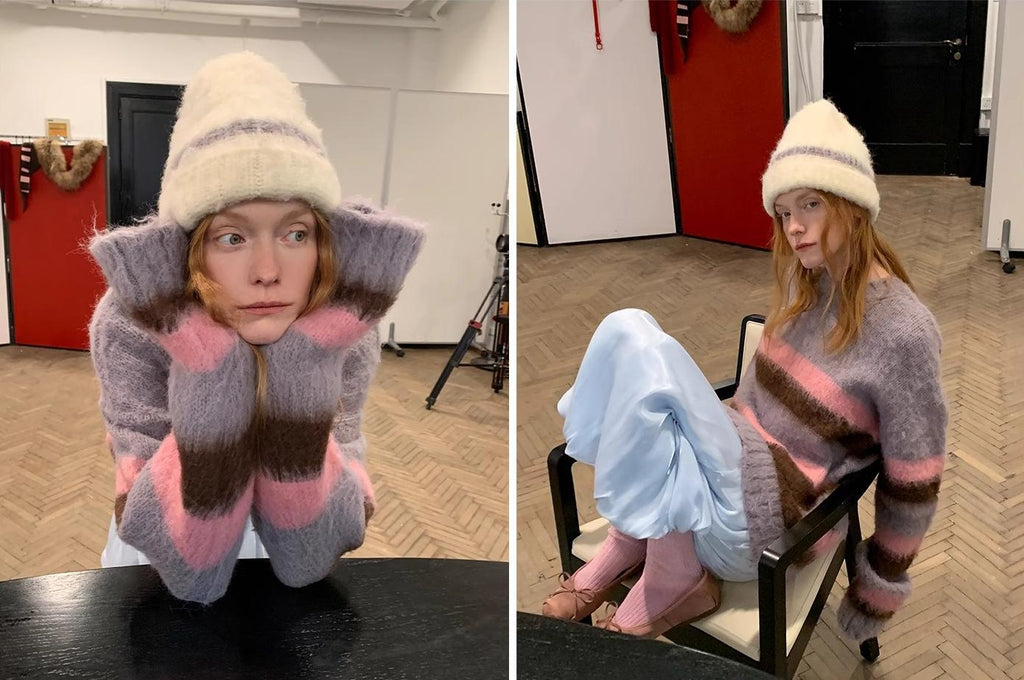 FIRELADY FUR | Women's Mohair Wool Blend Colorblock Hat & Scarf Set