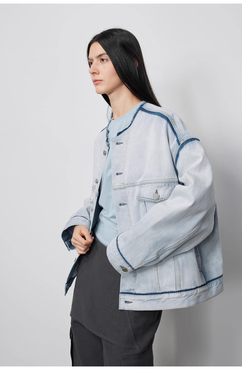 Women's Cotton Collarless Raw Edge Jacket | Sky Market