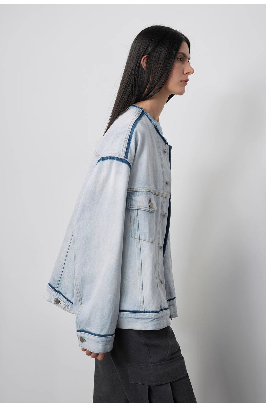 Women's Cotton Collarless Raw Edge Jacket | Sky Market