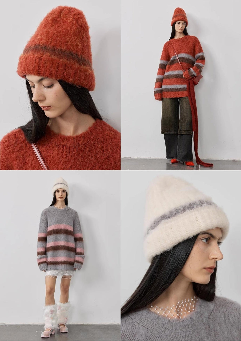 FIRELADY FUR | Women's Mohair Wool Blend Colorblock Hat & Scarf Set