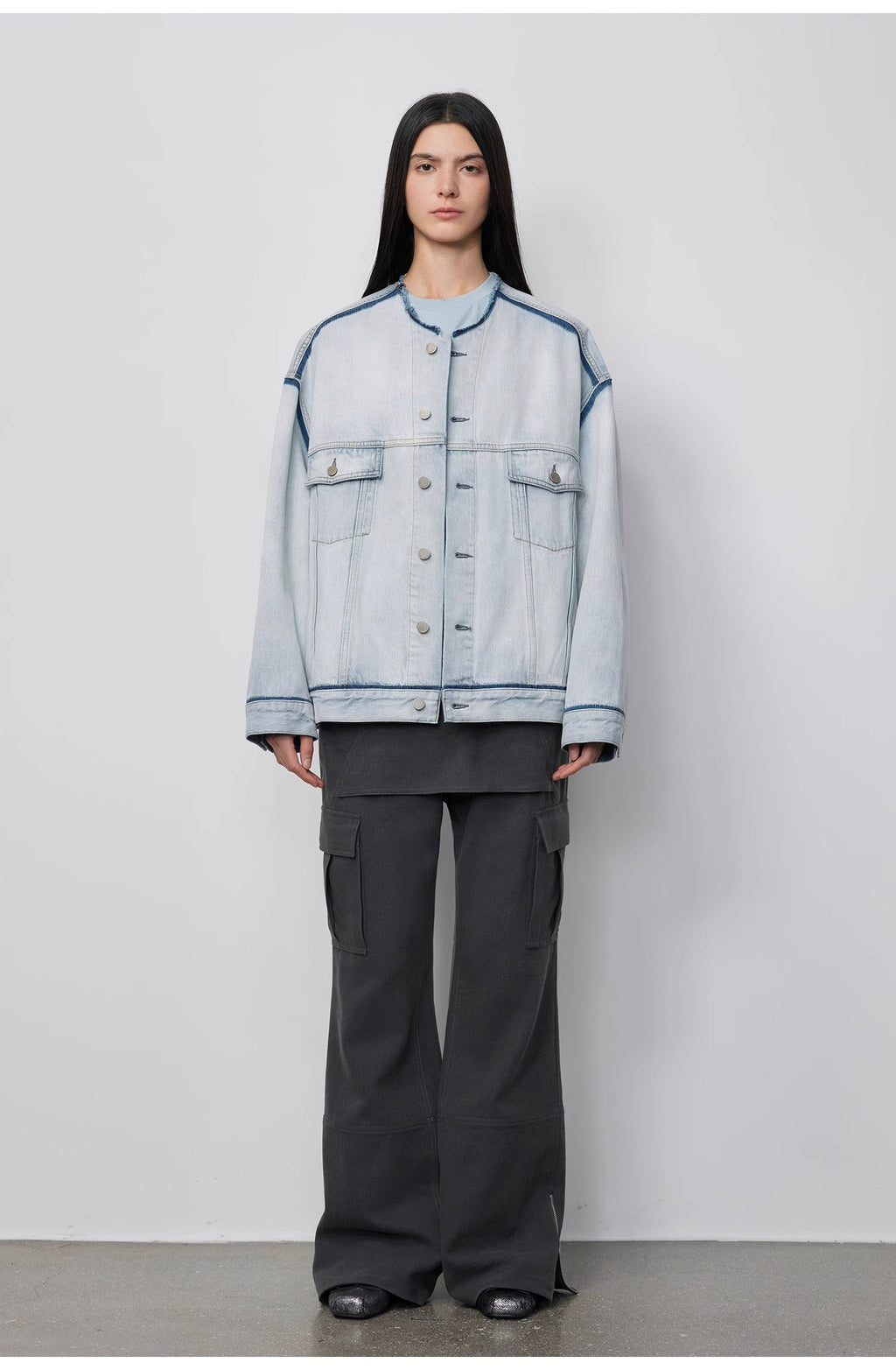 Women's Cotton Collarless Raw Edge Jacket | Sky Market