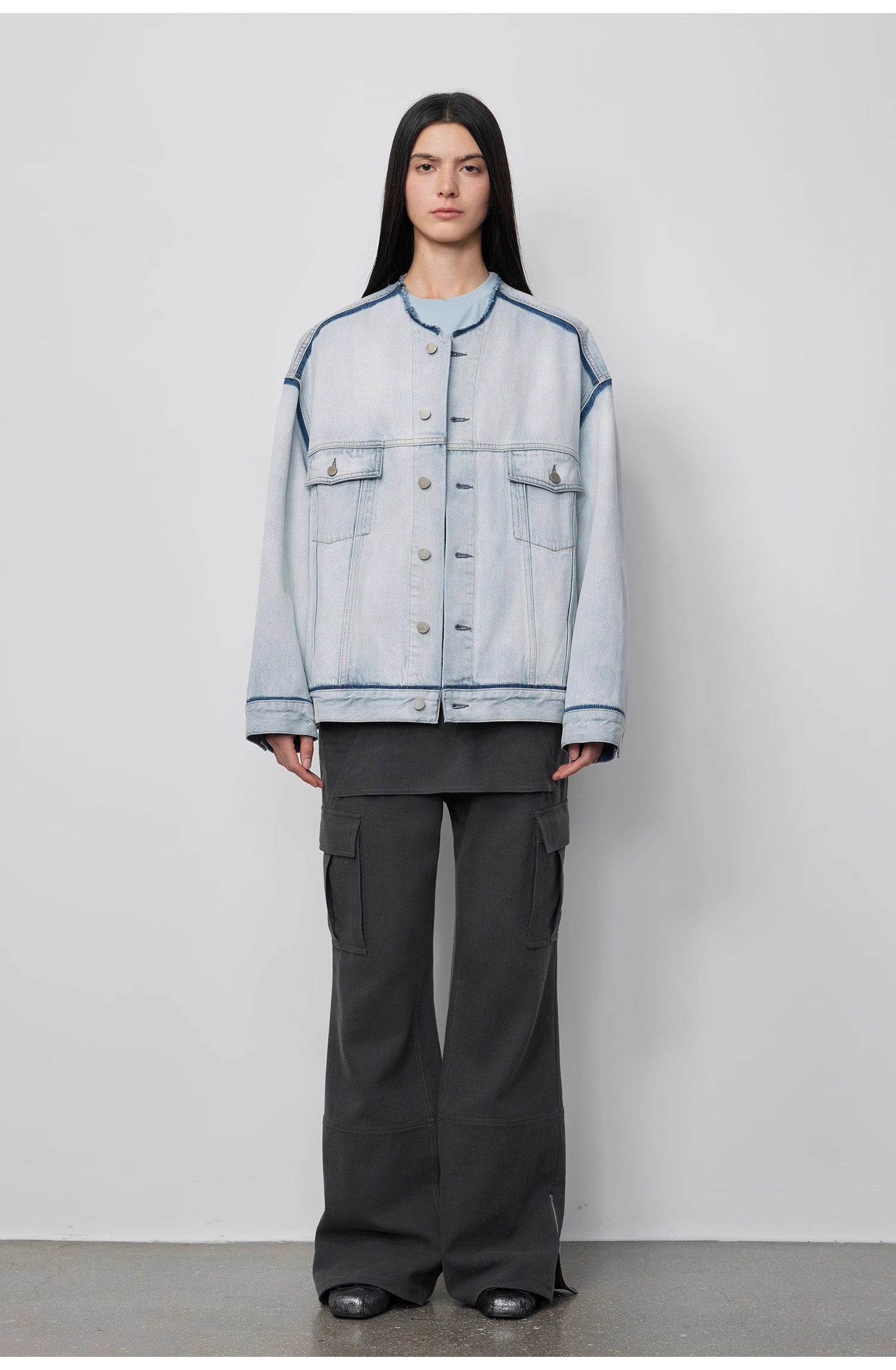 Women's Cotton Collarless Raw Edge Jacket | Sky Market