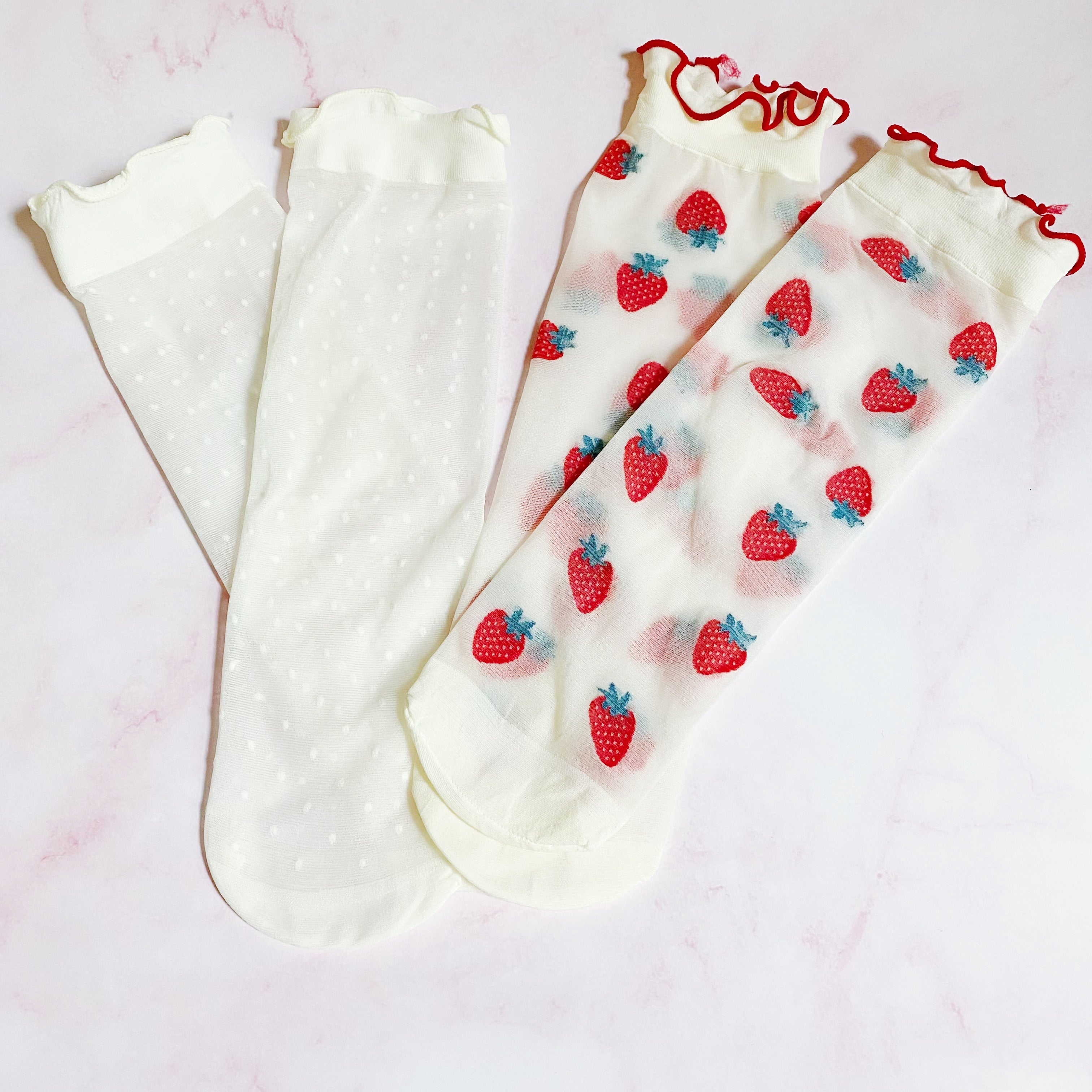 Ellison + Young | Dots & Strawberries (Sheer) Socks (Set of 2 Pairs)