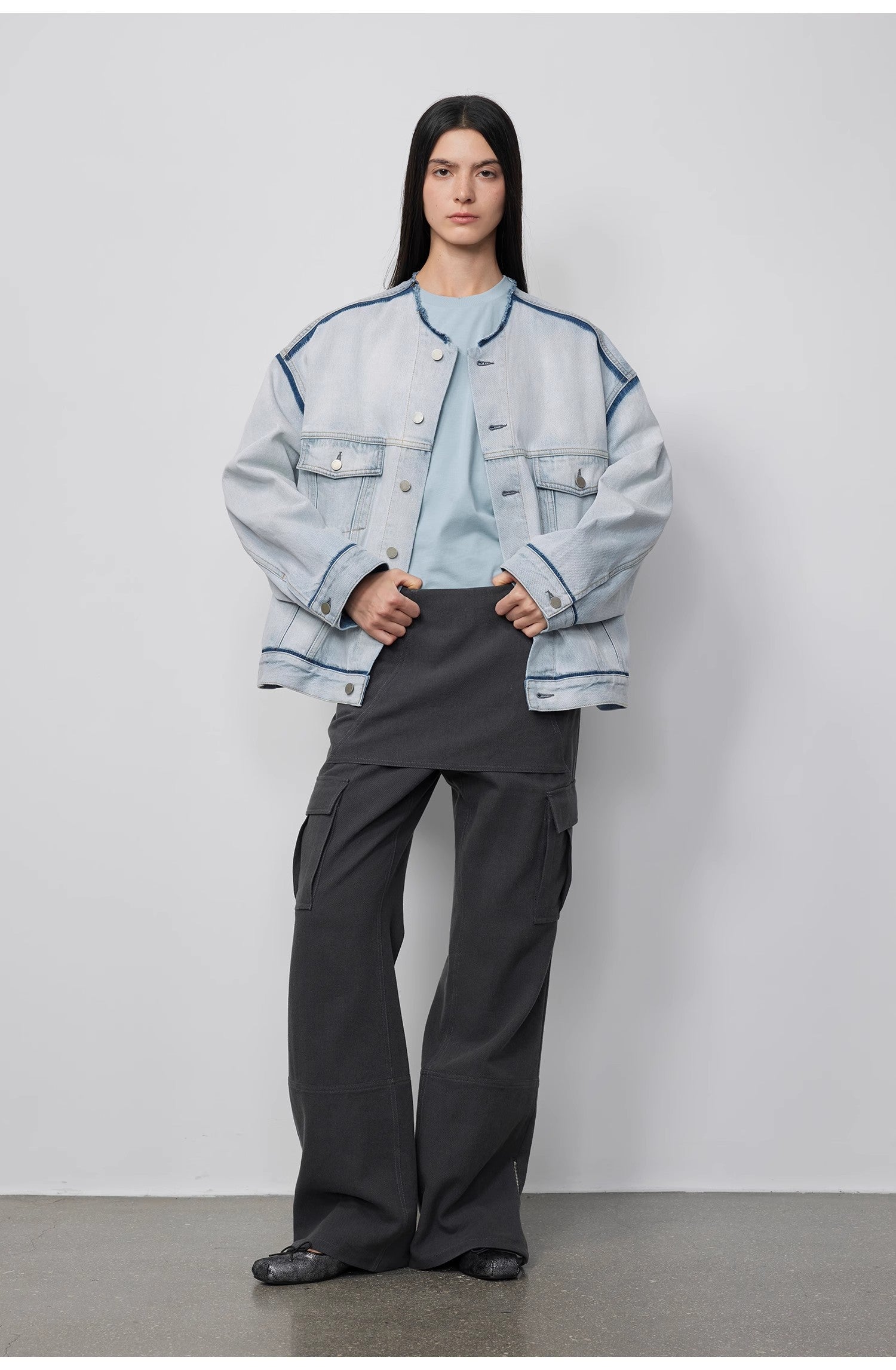 Women's Cotton Collarless Raw Edge Jacket | Sky Market