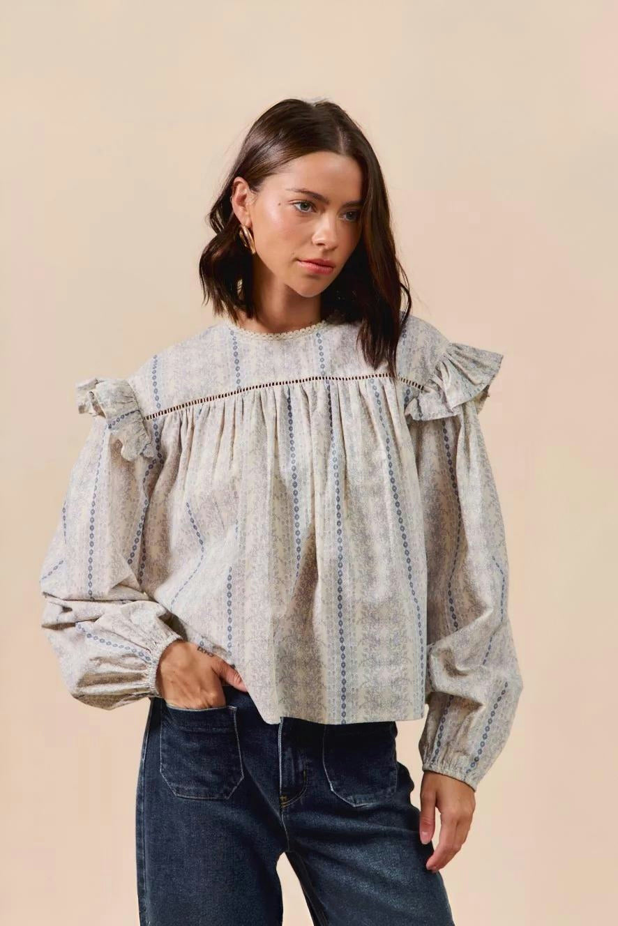 SO ME | Women's Cotton Floral Print Ruffled Blouse
