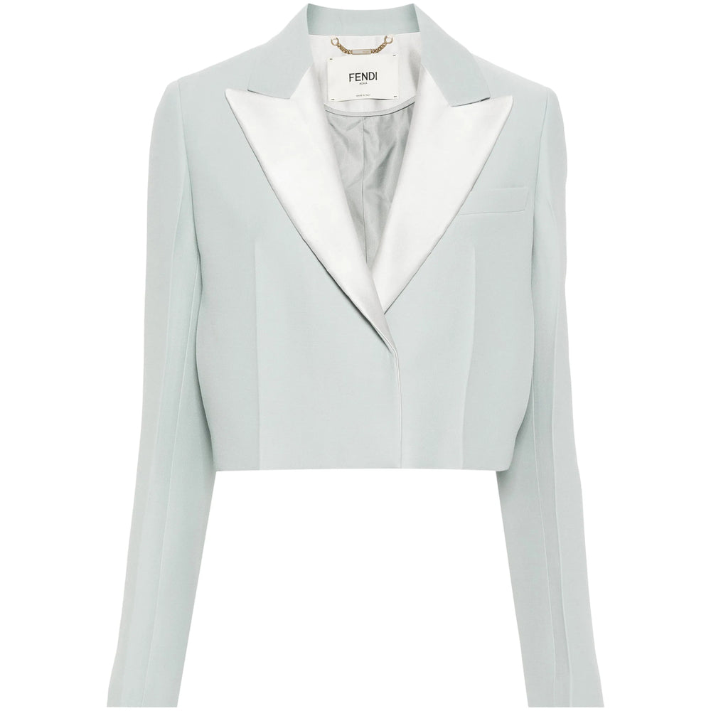 Fendi | Women's Cropped Blue Silk & Wool Blazer