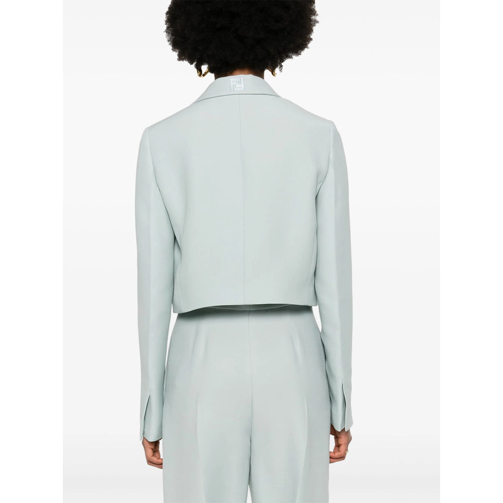 Fendi | Women's Cropped Blue Silk & Wool Blazer