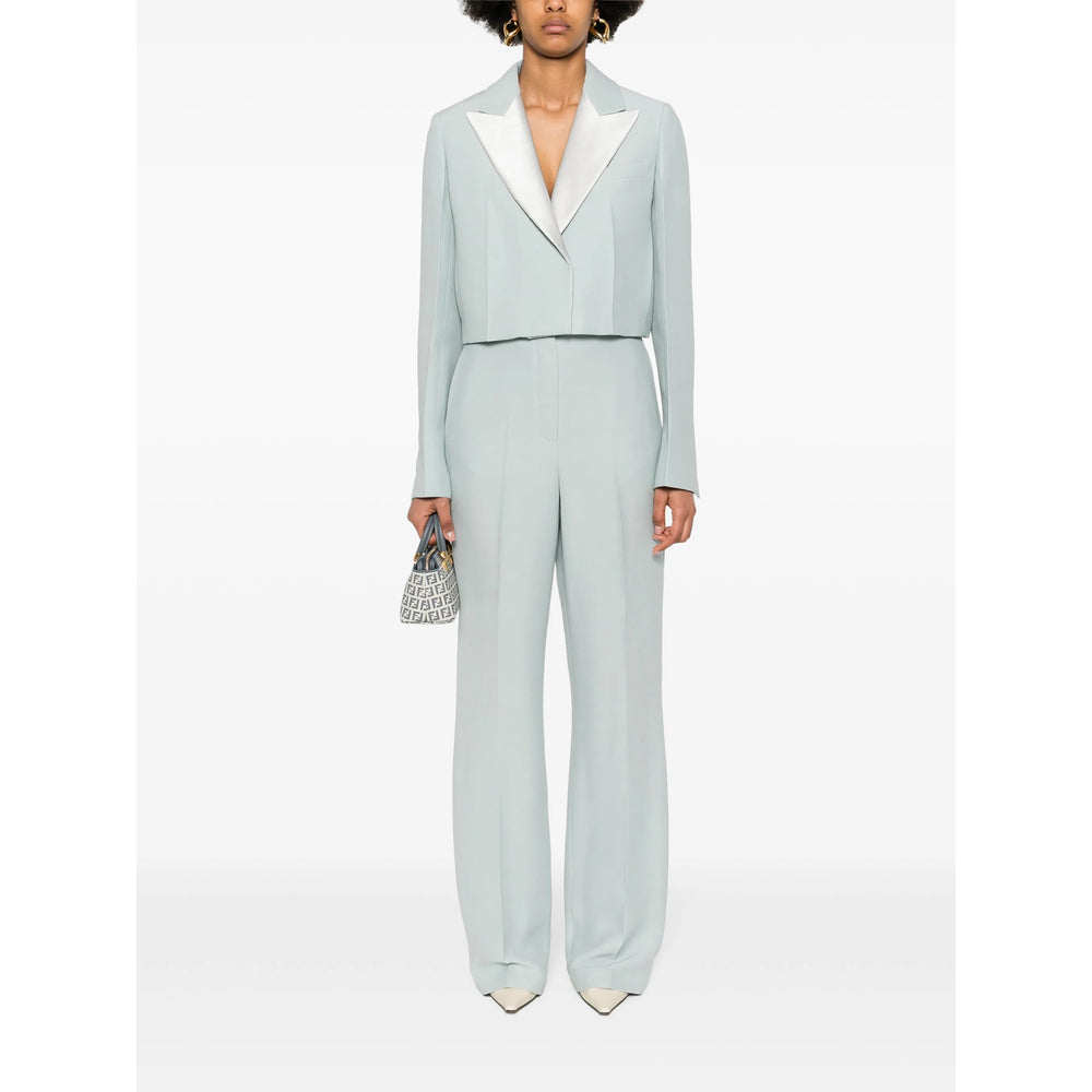 Fendi | Women's Cropped Blue Silk & Wool Blazer